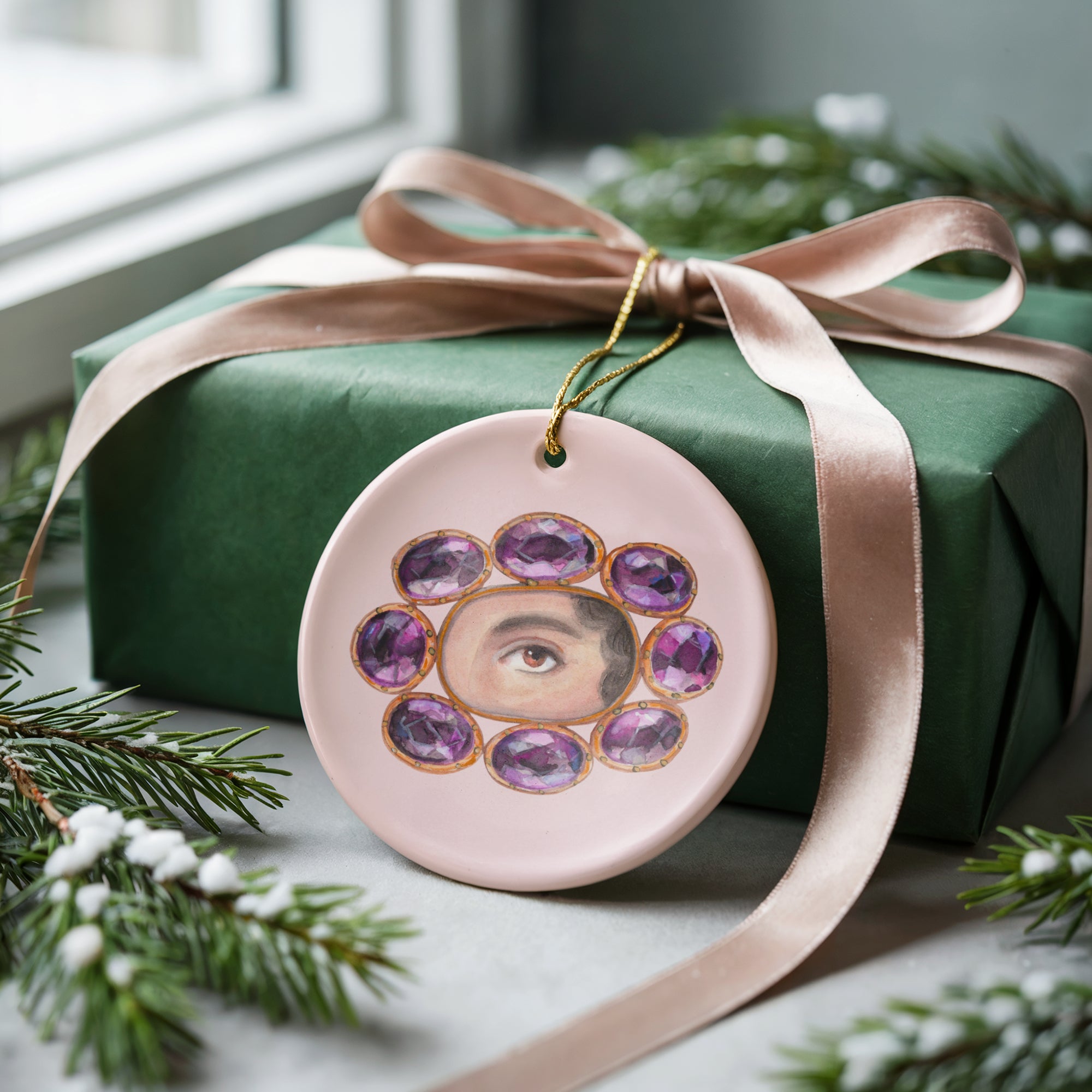 No. 4 Lover's Eye Ceramic Christmas Ornament - Pale Pink
