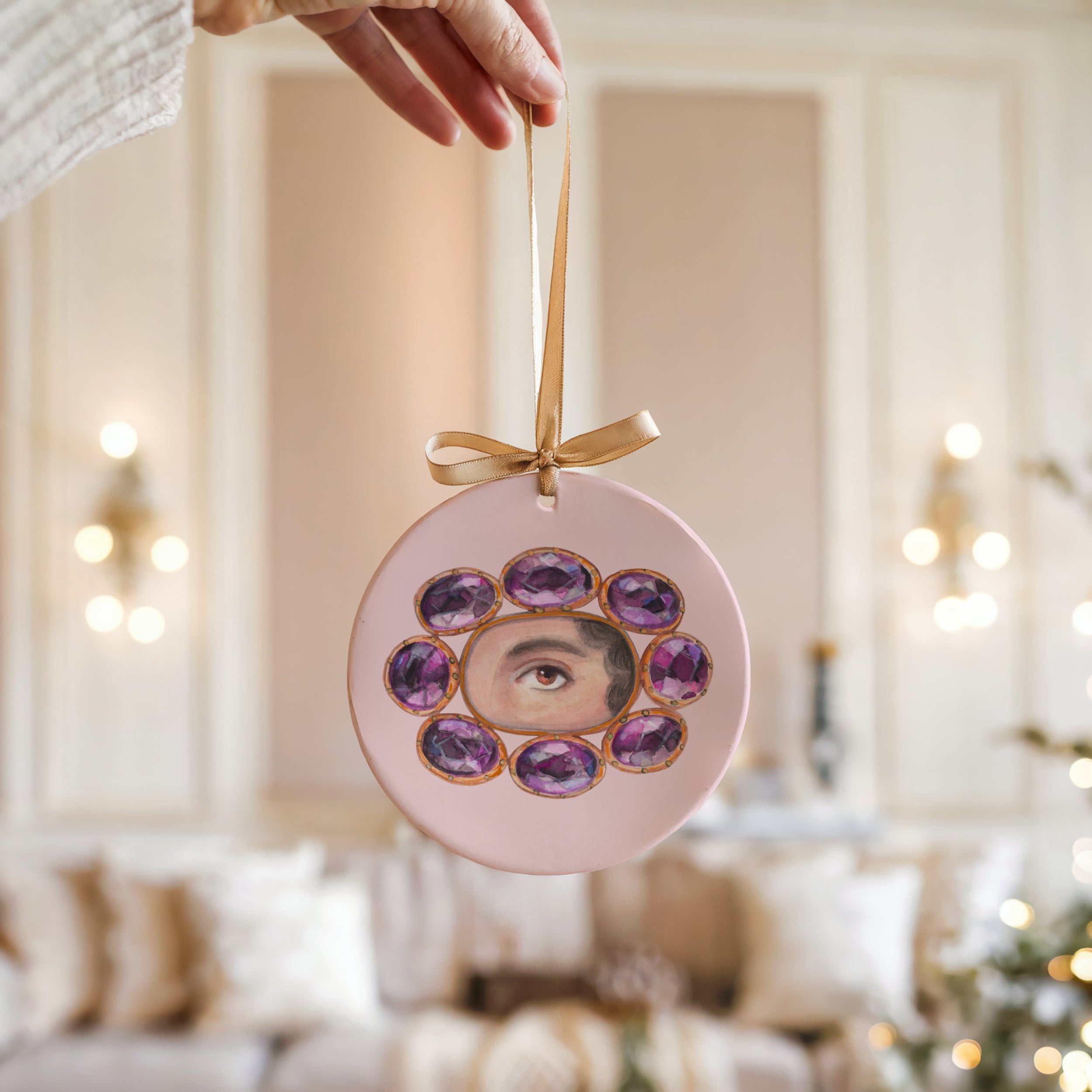 No. 4 Lover's Eye Ceramic Christmas Ornament - Pale Pink