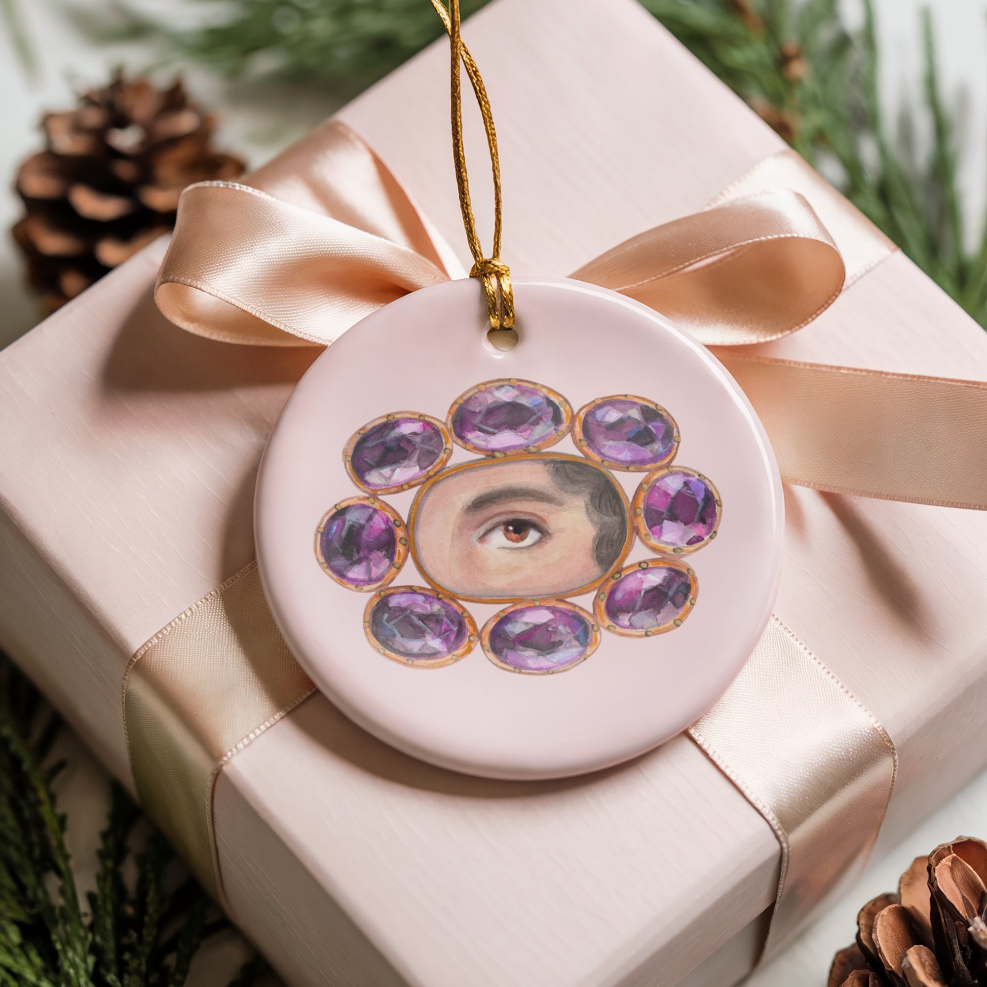 No. 4 Lover's Eye Ceramic Christmas Ornament - Pale Pink