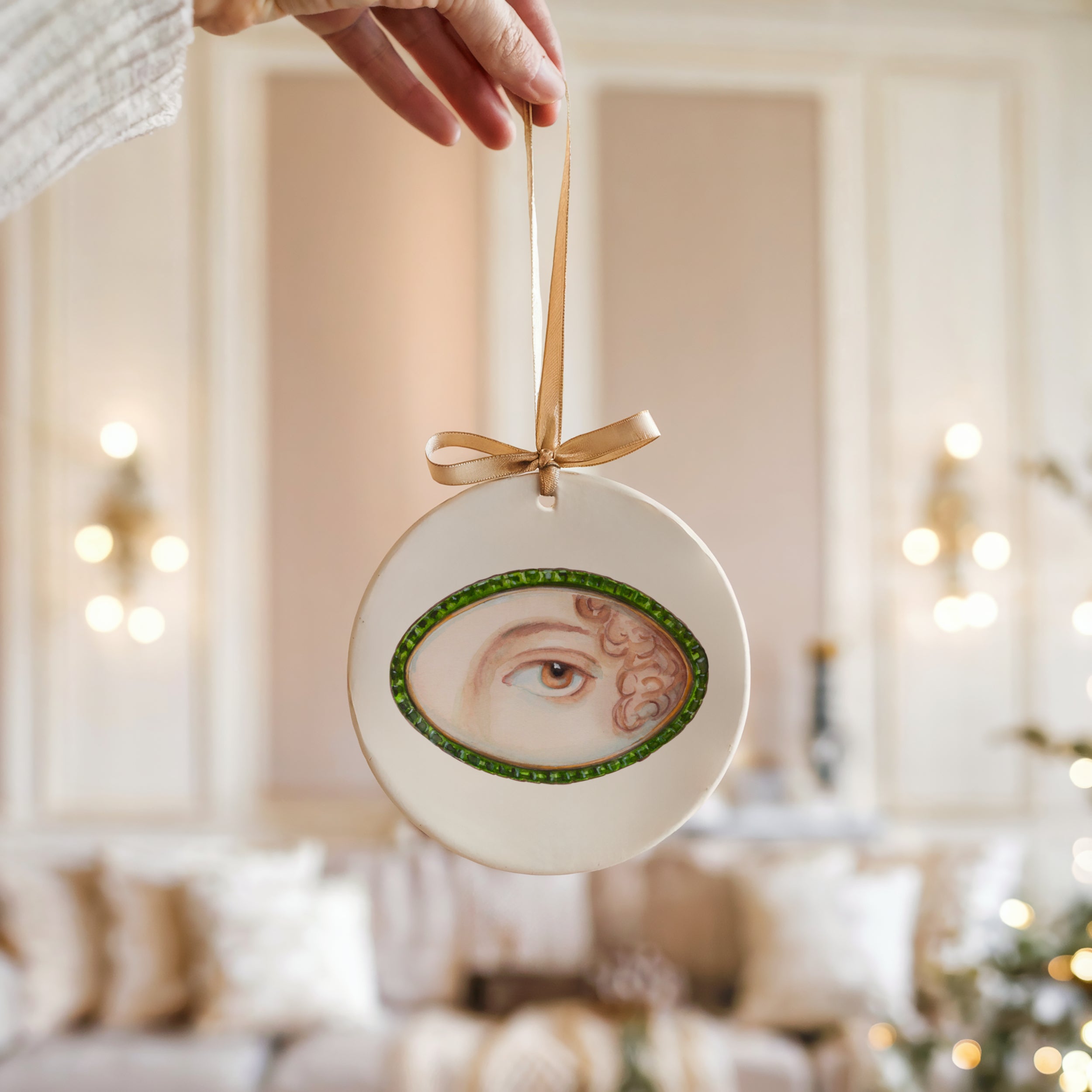 No. 12 Lover's Eye Ceramic Christmas Ornament - Cream