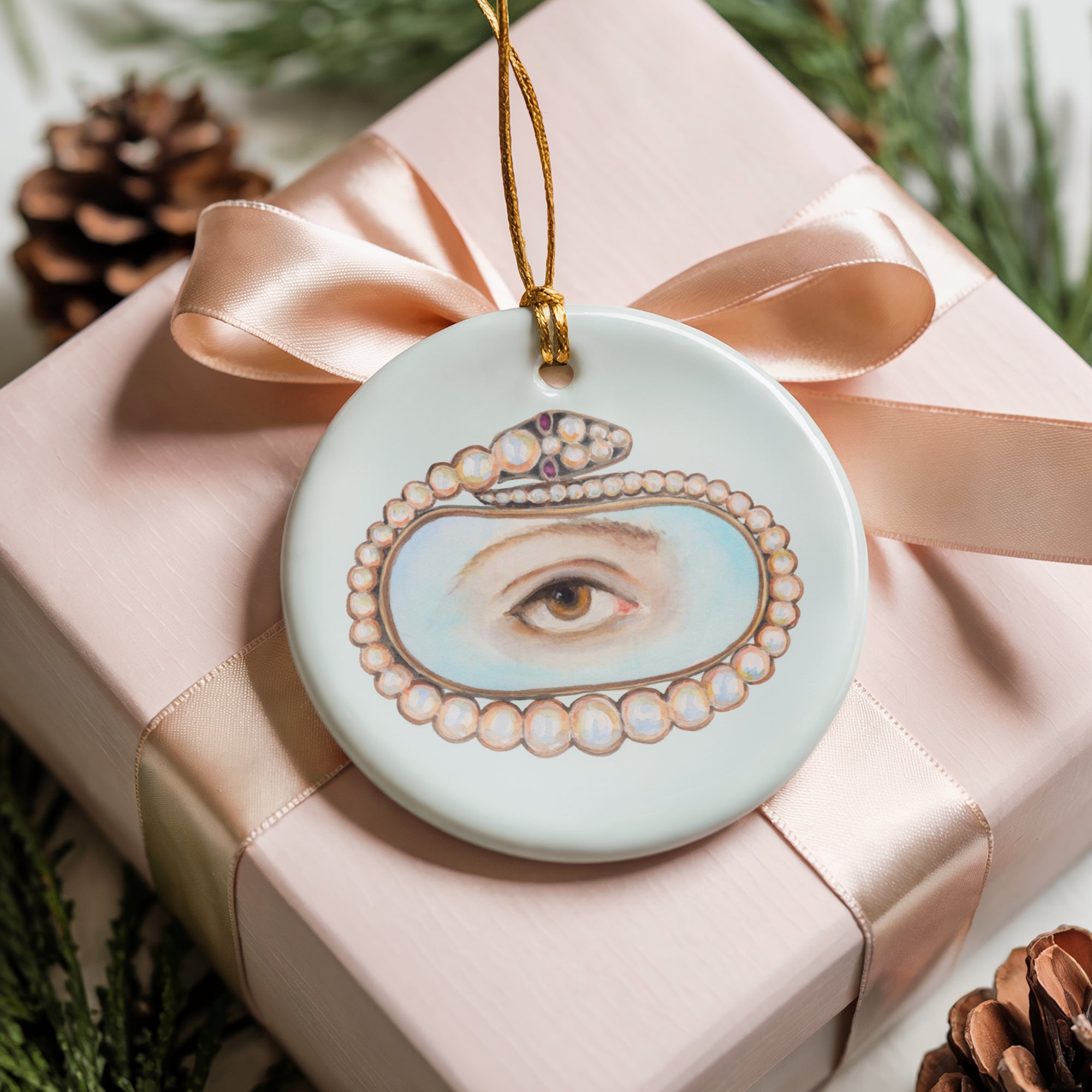 No. 8 Lover's Eye Ceramic Christmas Ornament - Pale Blue
