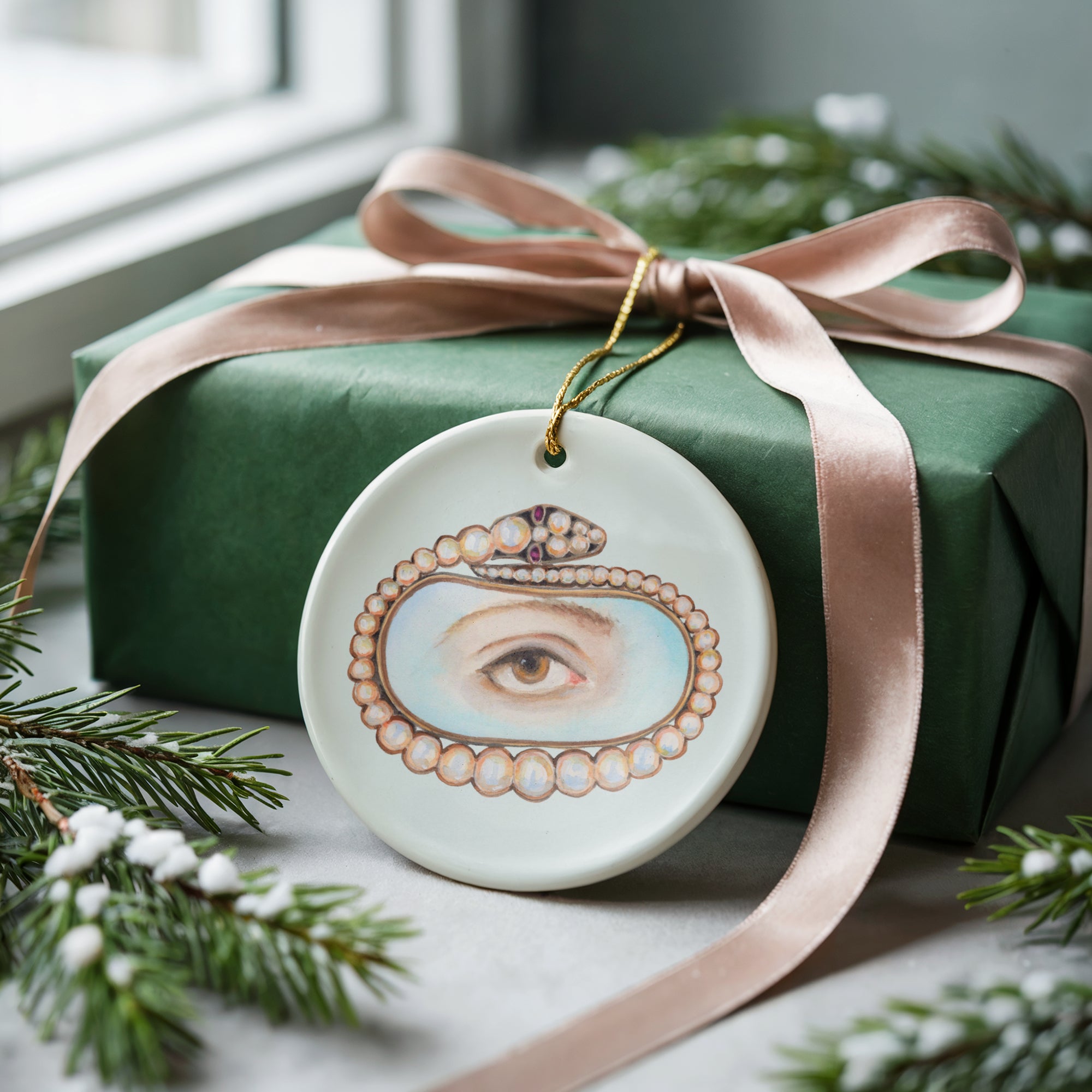 No. 8 Lover's Eye Ceramic Christmas Ornament - Pale Blue