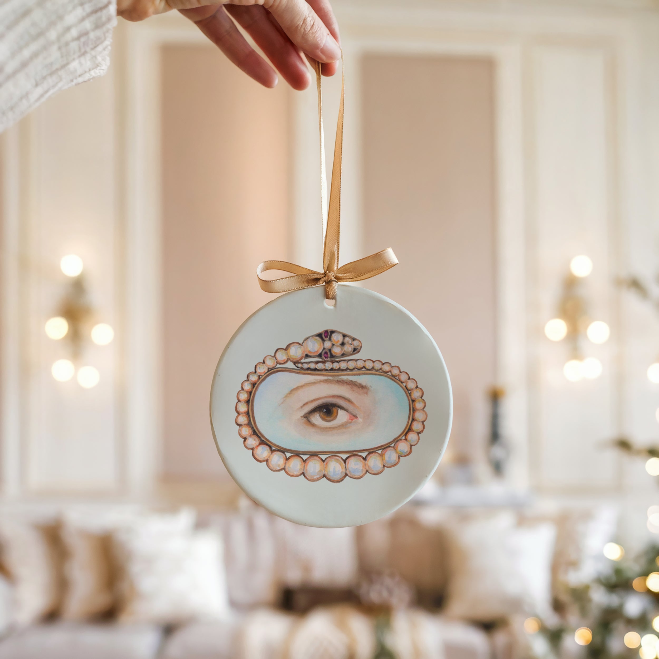 No. 8 Lover's Eye Ceramic Christmas Ornament - Pale Blue