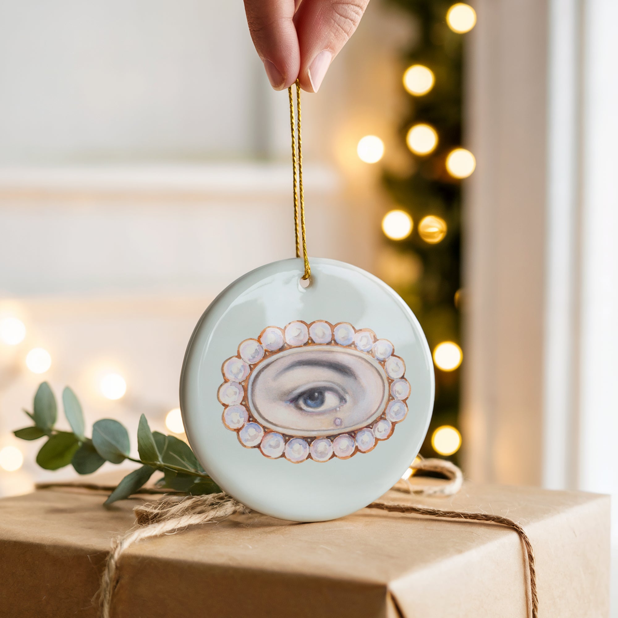 No. 6 Lover's Eye Ceramic Christmas Ornament - Pale Blue