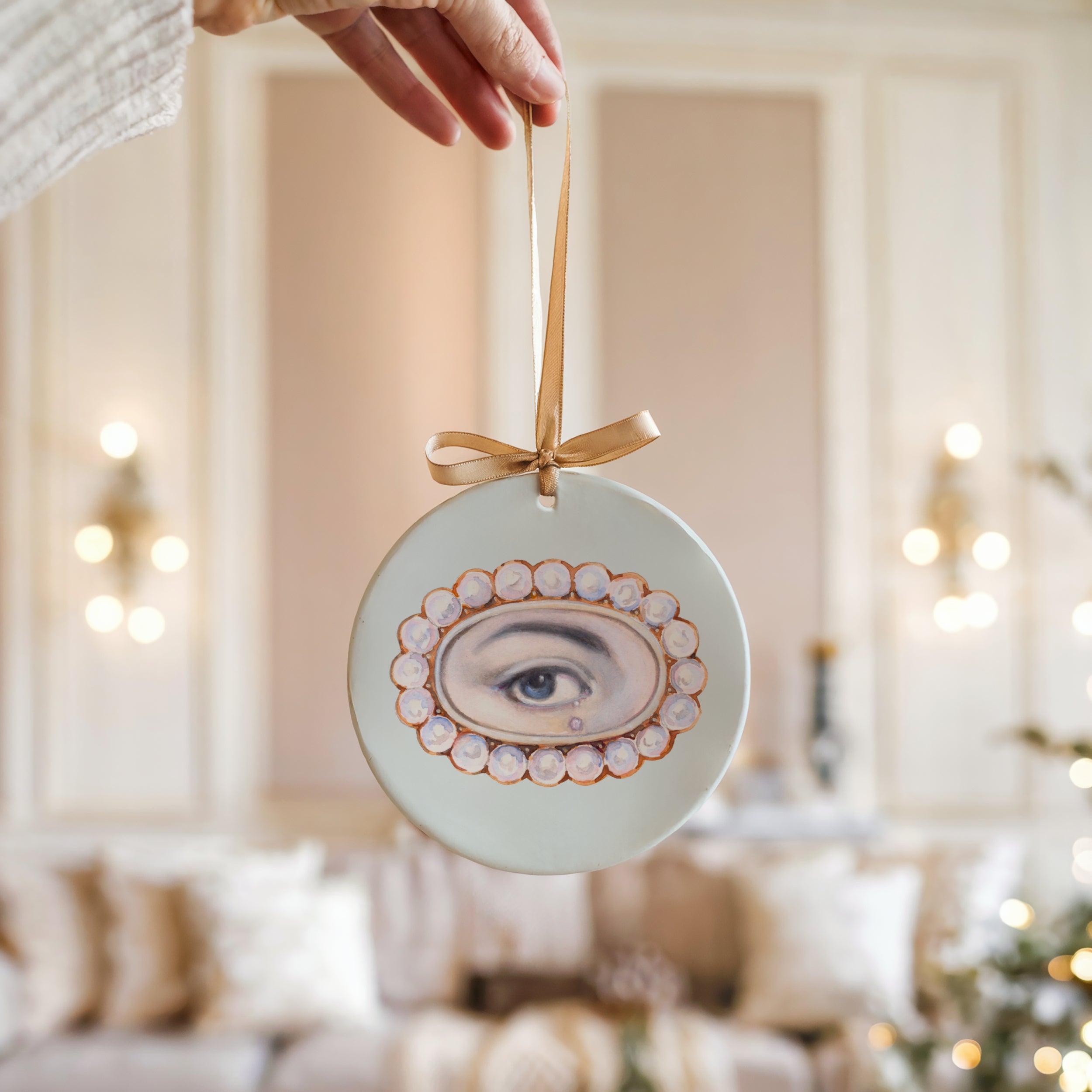 No. 6 Lover's Eye Ceramic Christmas Ornament - Pale Blue