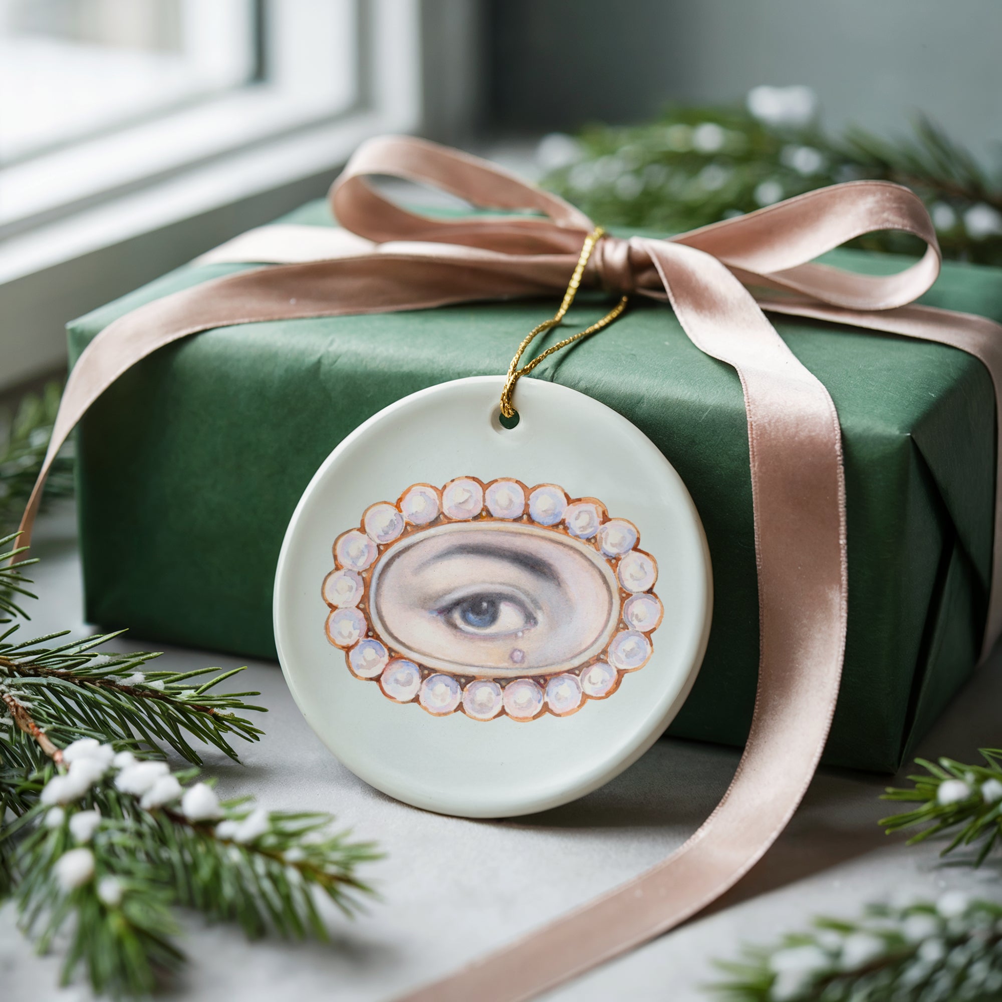 No. 6 Lover's Eye Ceramic Christmas Ornament - Pale Blue