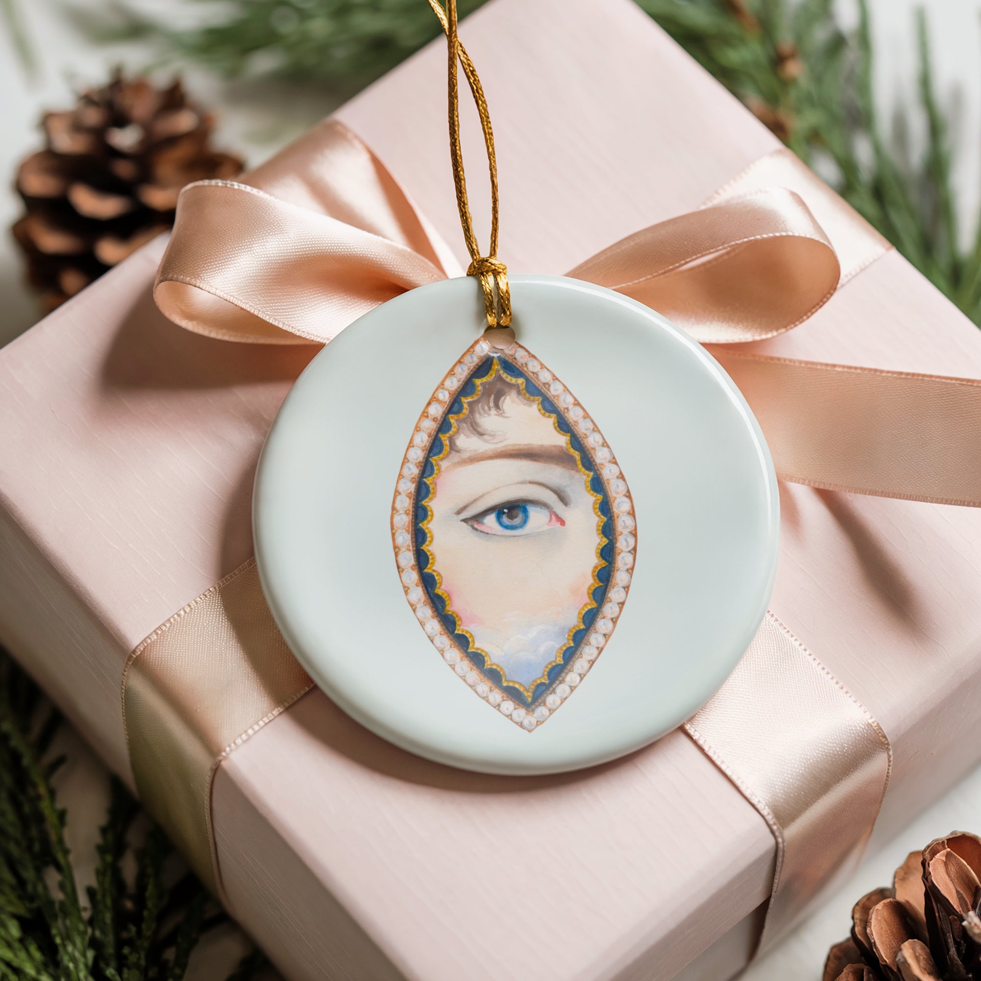 No. 15 Lover's Eye Ceramic Christmas Ornament - Pale Blue