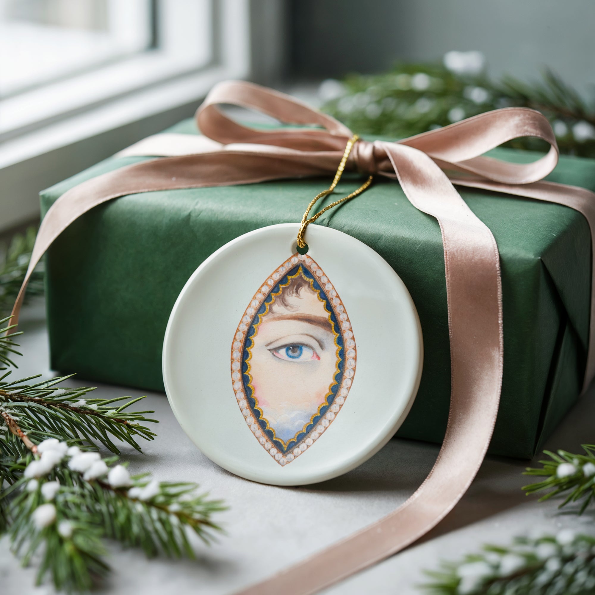 No. 15 Lover's Eye Ceramic Christmas Ornament - Pale Blue