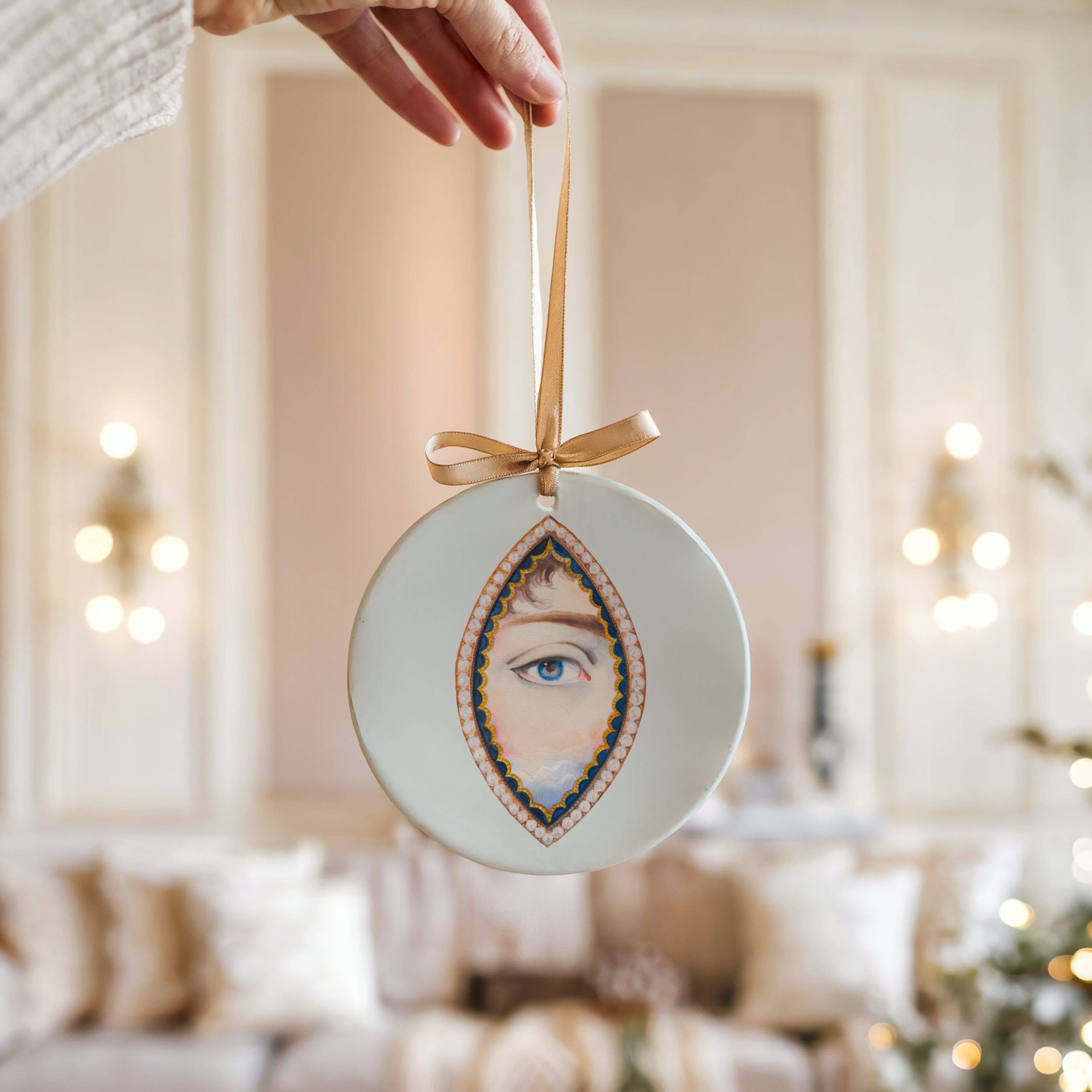 No. 15 Lover's Eye Ceramic Christmas Ornament - Pale Blue