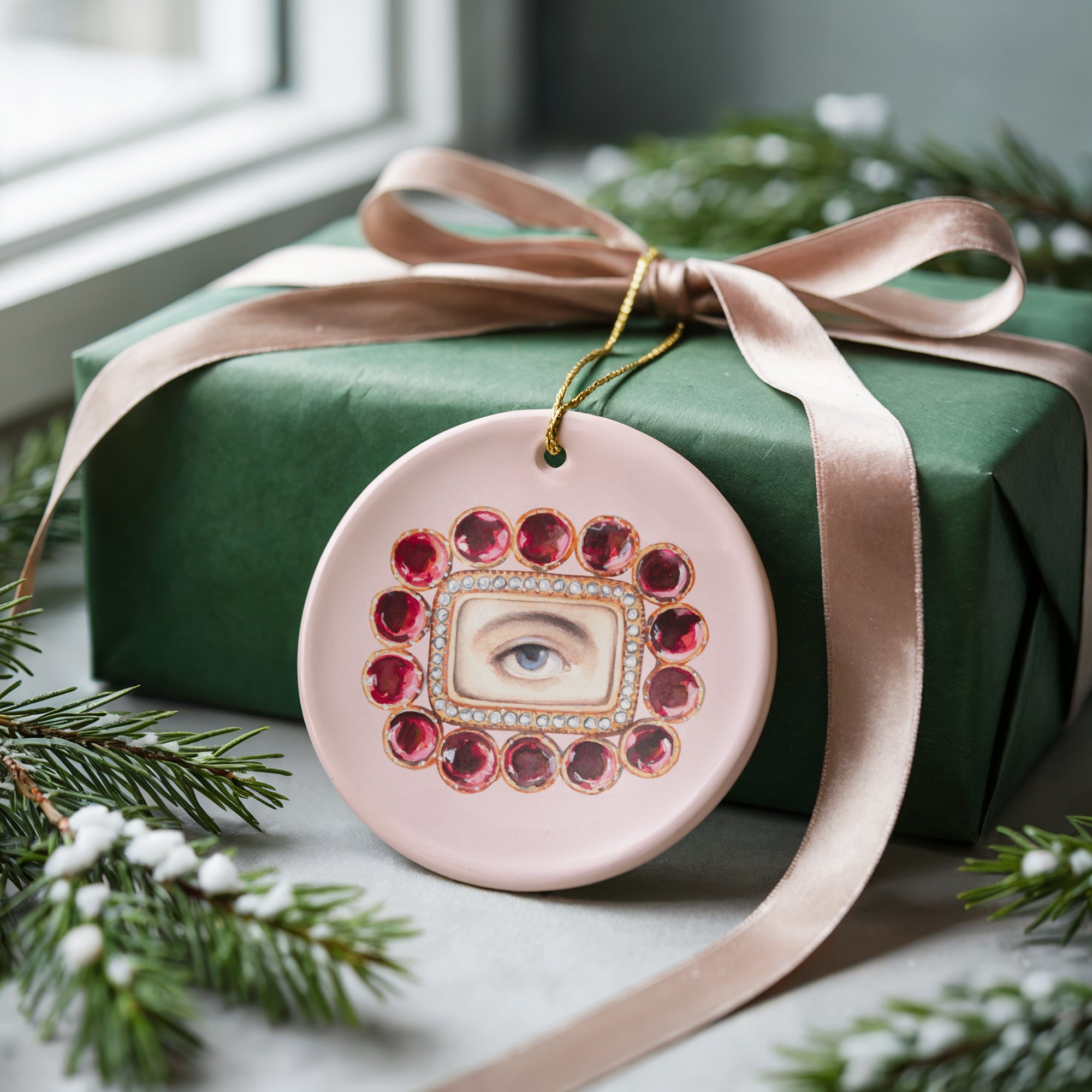 No. 1 Lover's Eye Ceramic Christmas Ornament - Pale Pink