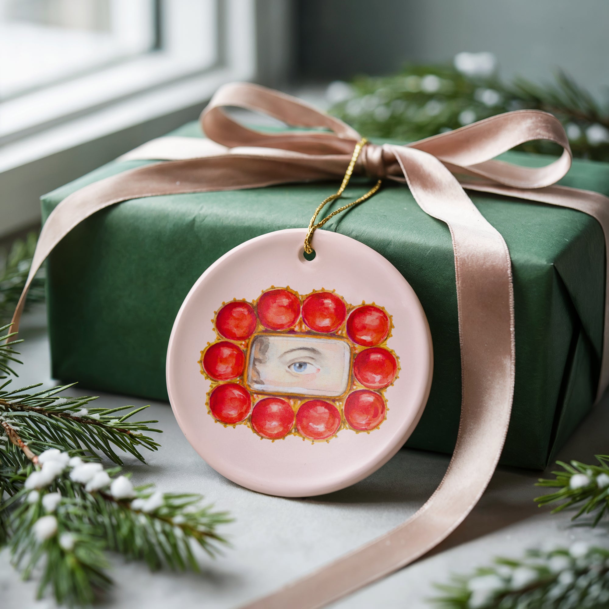 No. 16 Lover's Eye Ceramic Christmas Ornament - Pale Pink