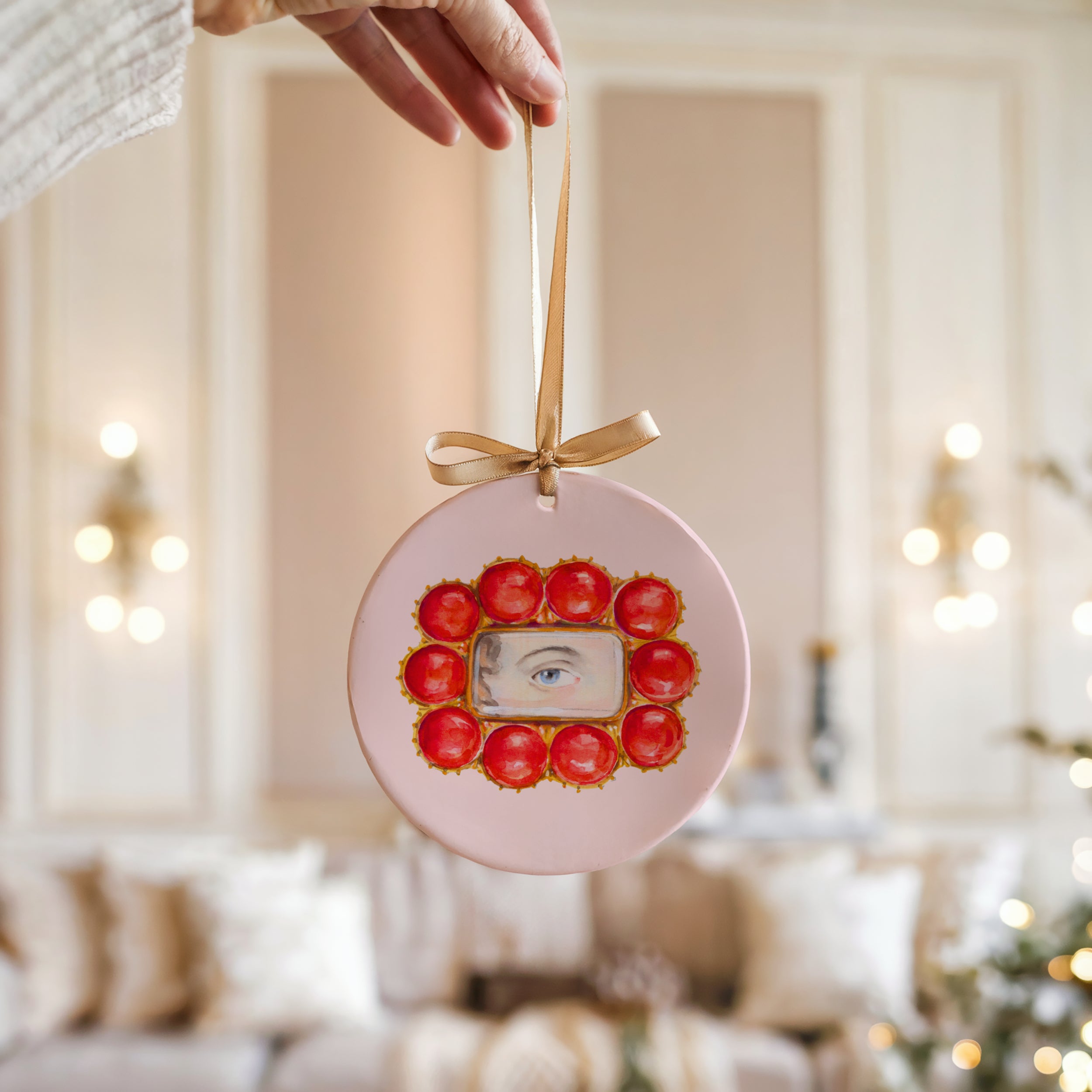 No. 16 Lover's Eye Ceramic Christmas Ornament - Pale Pink