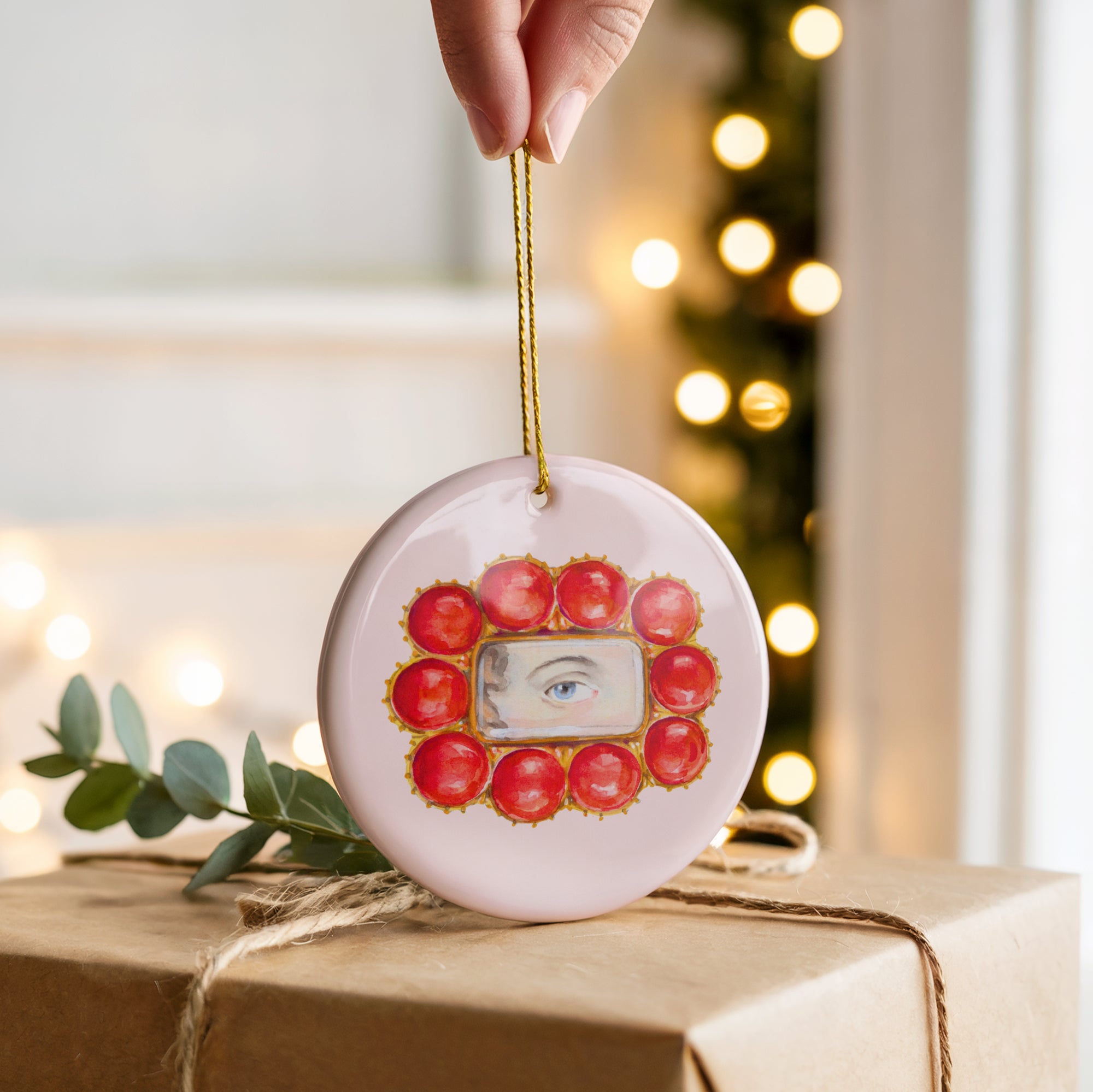 No. 16 Lover's Eye Ceramic Christmas Ornament - Pale Pink