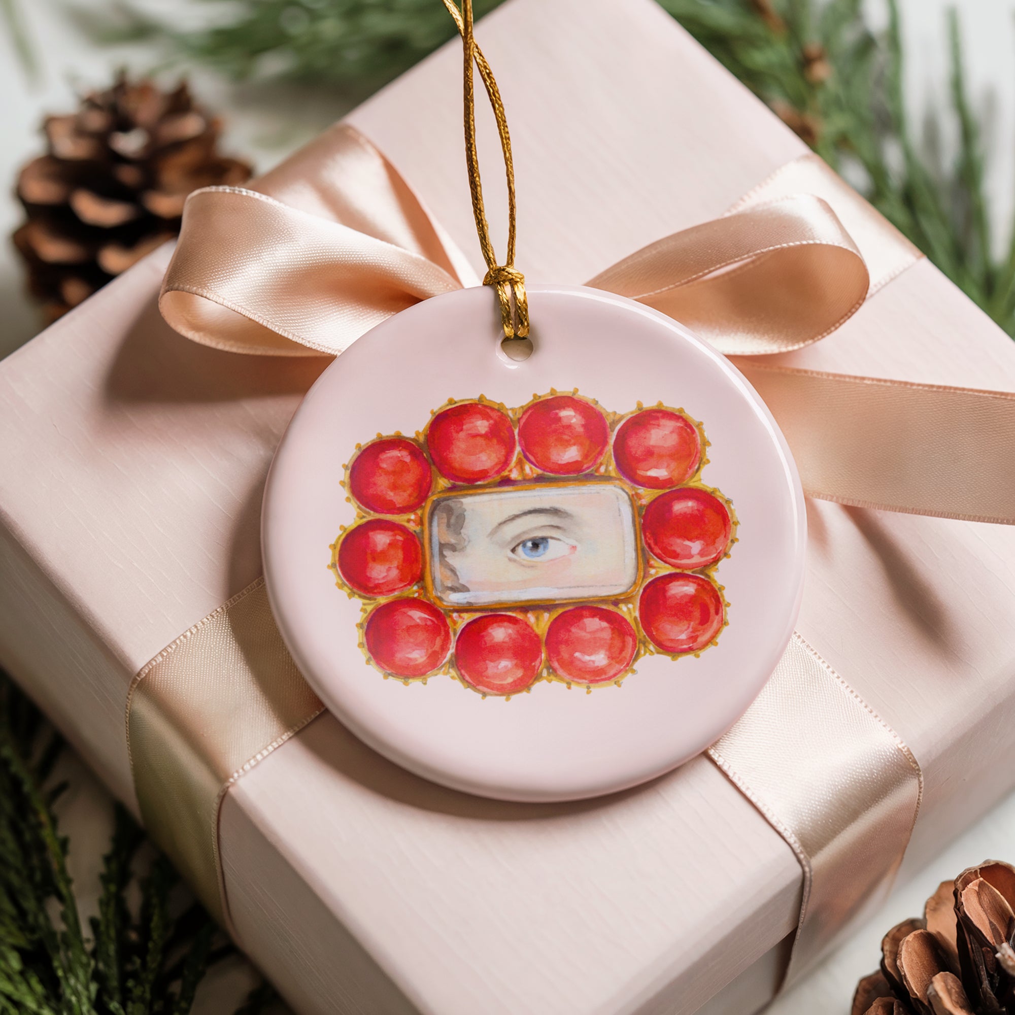 No. 16 Lover's Eye Ceramic Christmas Ornament - Pale Pink