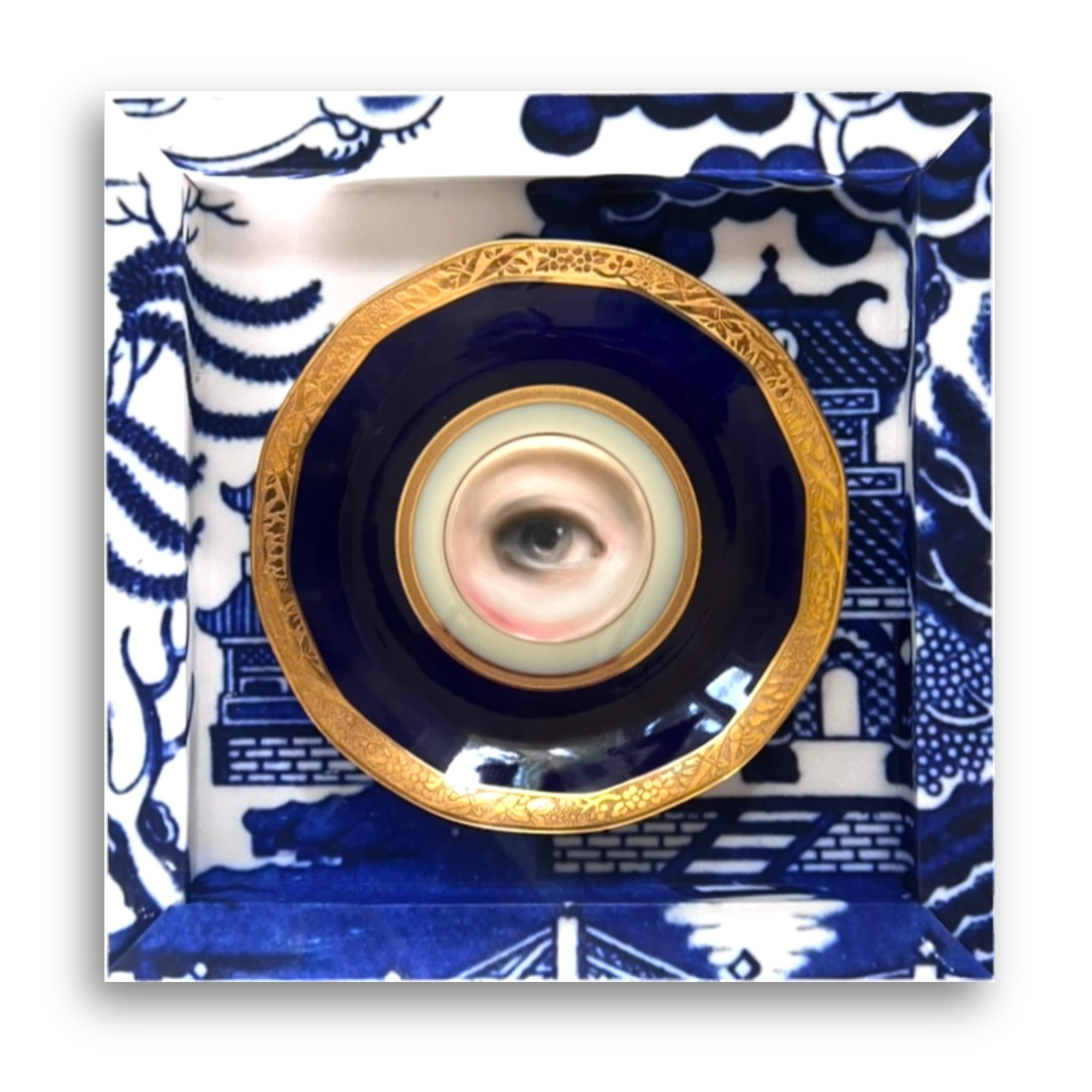 No. 2619 Lover's Eye Painting on a Cobalt and Gilt French Limoges Plate