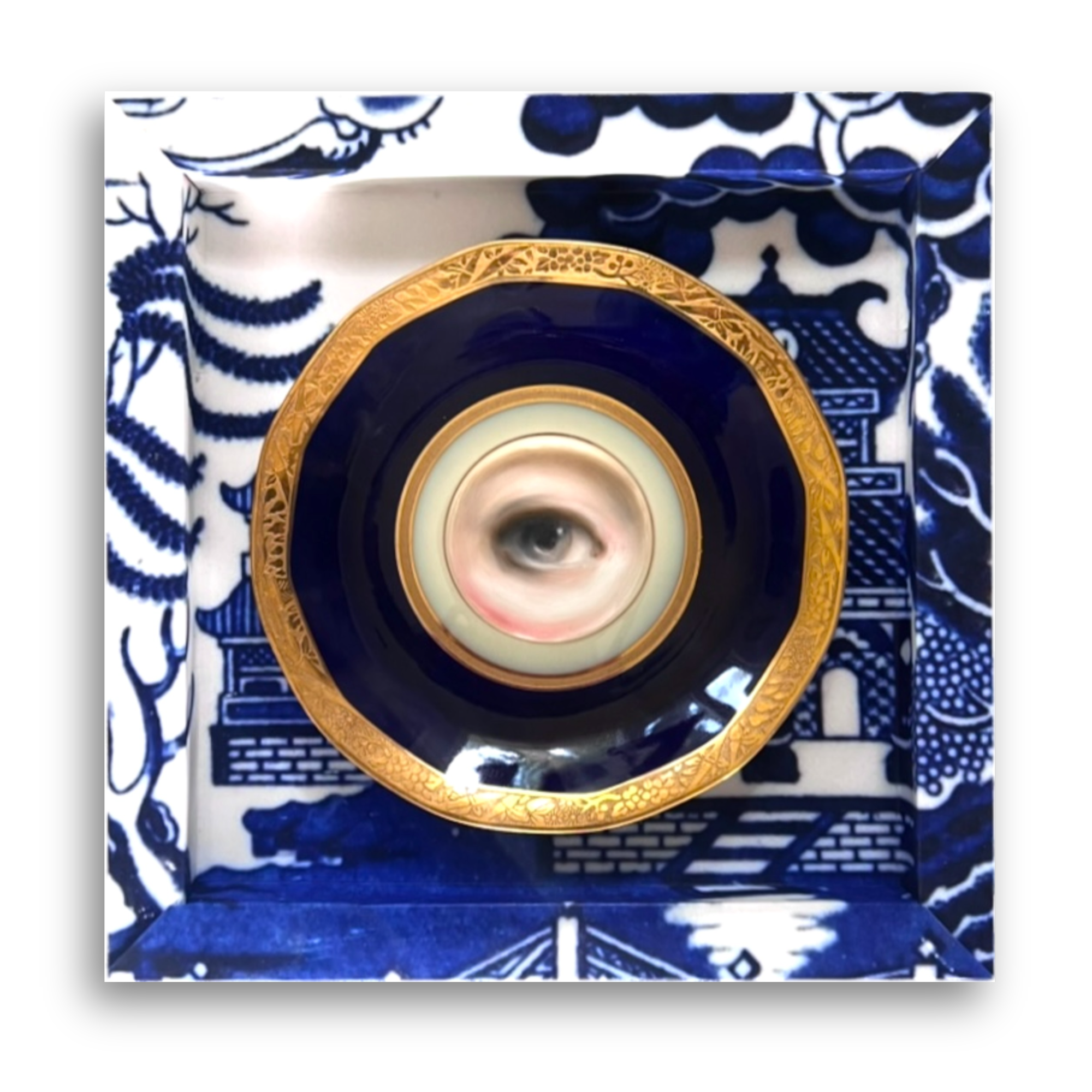 No. 2619 Lover's Eye Painting on a Cobalt and Gilt French Limoges Plate