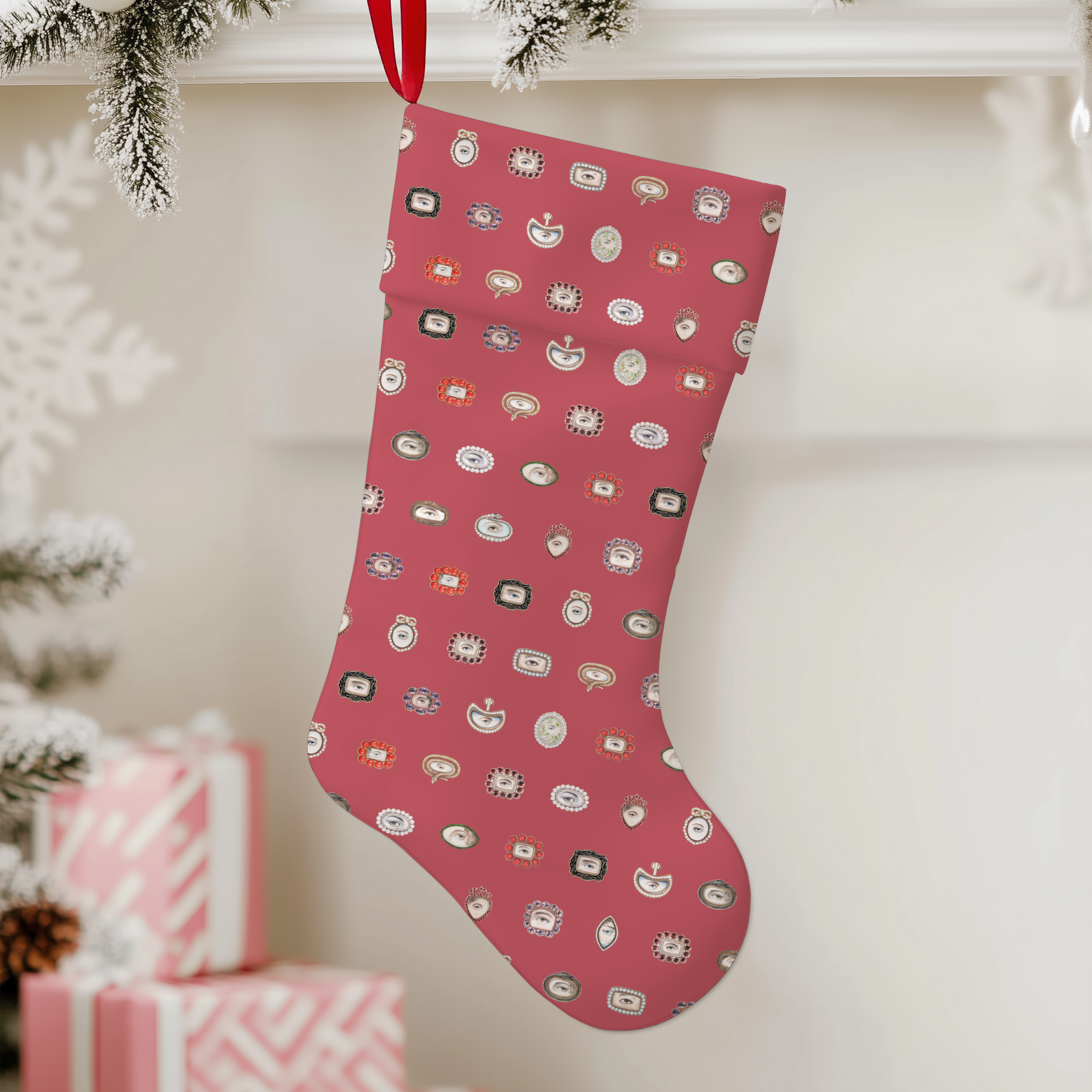 Lover's Eye Linen Christmas Stocking (Raspberry)
