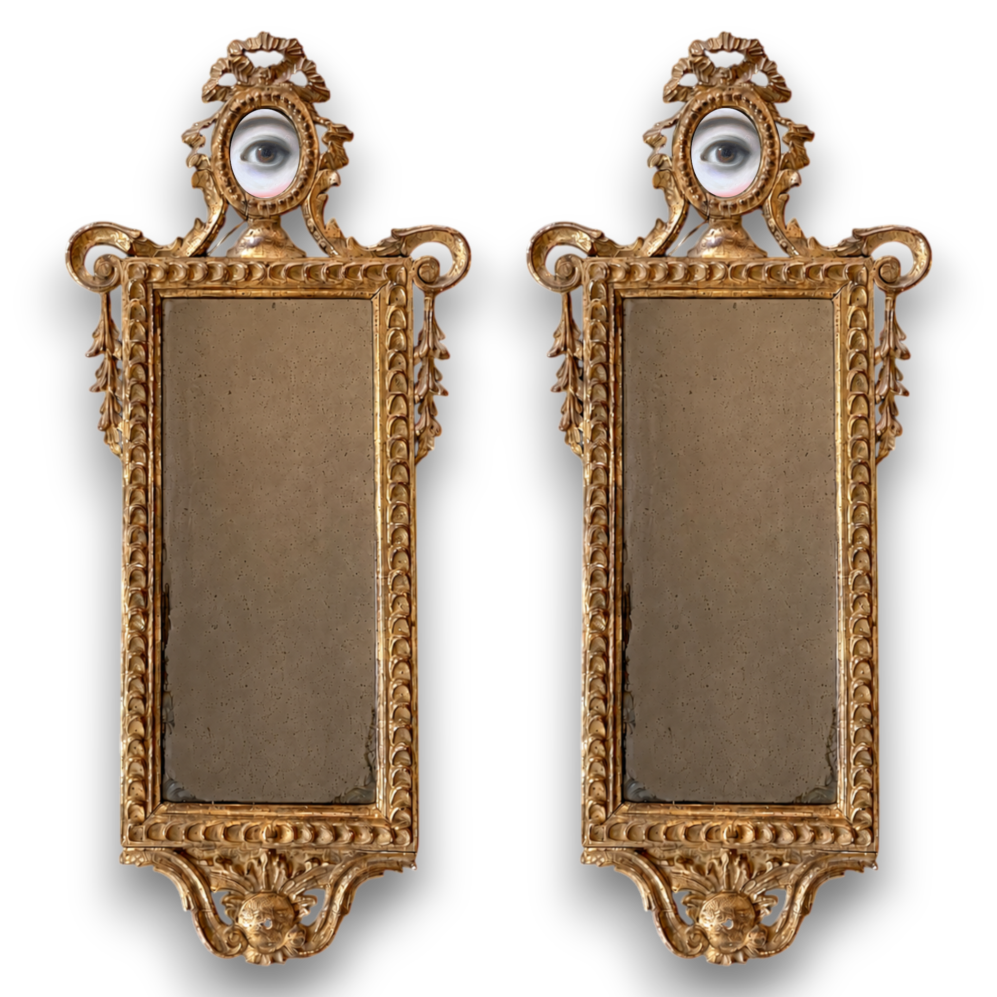 Pair of Custom Lover's Eye Paintings in Late 18th-Century Northern Italian Giltwood Mirrors
