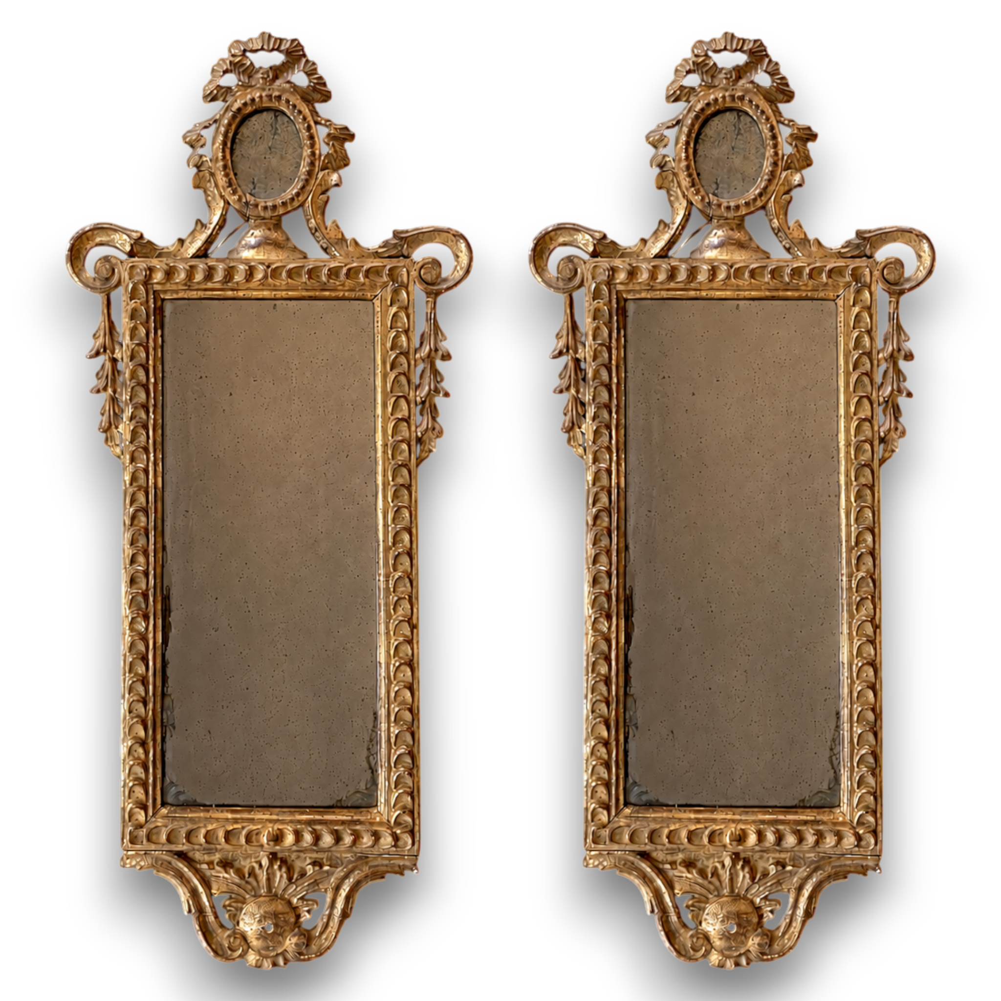 Pair of Custom Lover's Eye Paintings in Late 18th-Century Northern Italian Giltwood Mirrors
