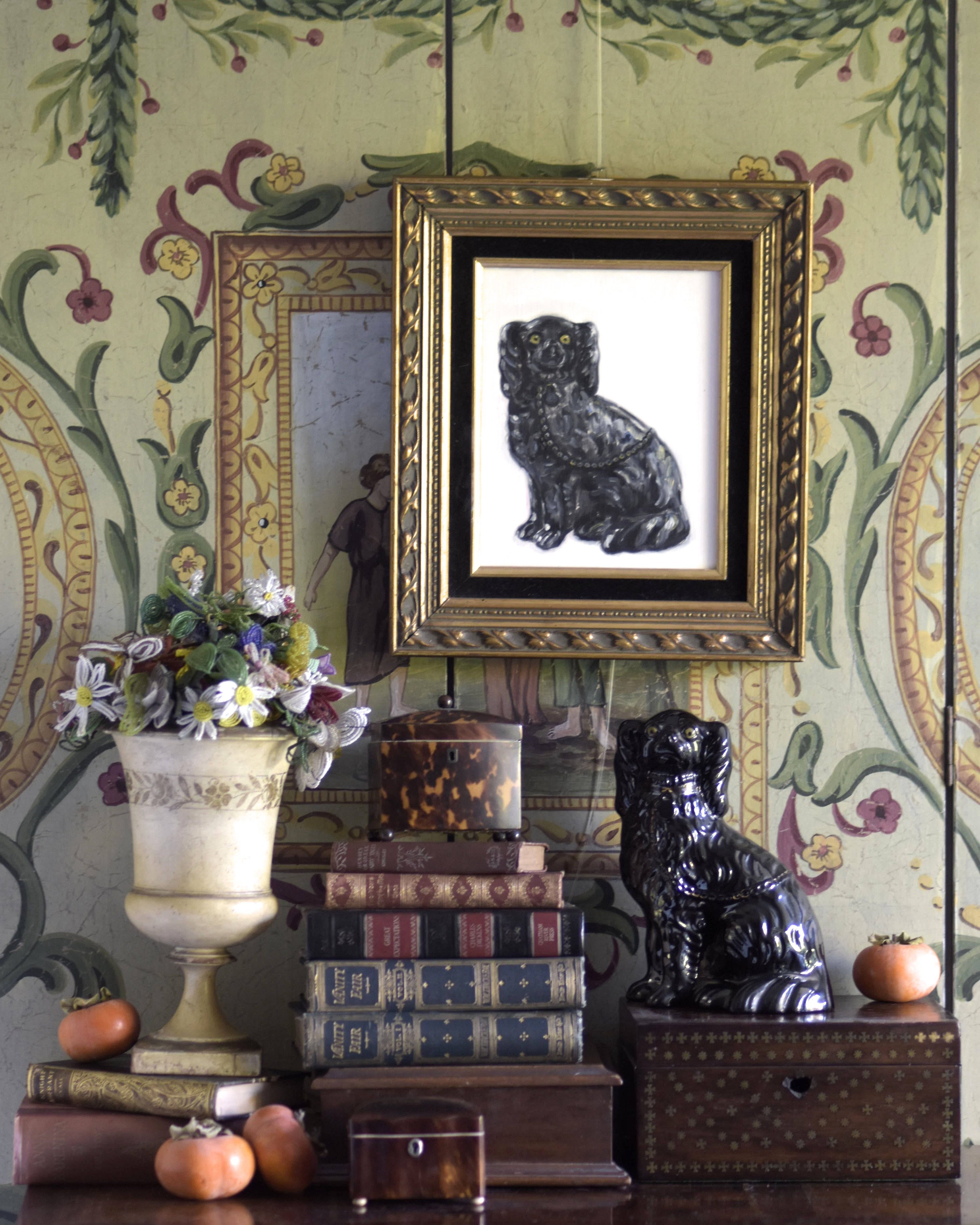 No. 1037 Pearl the Black Jackfield Staffordshire Dog and Her Portrait