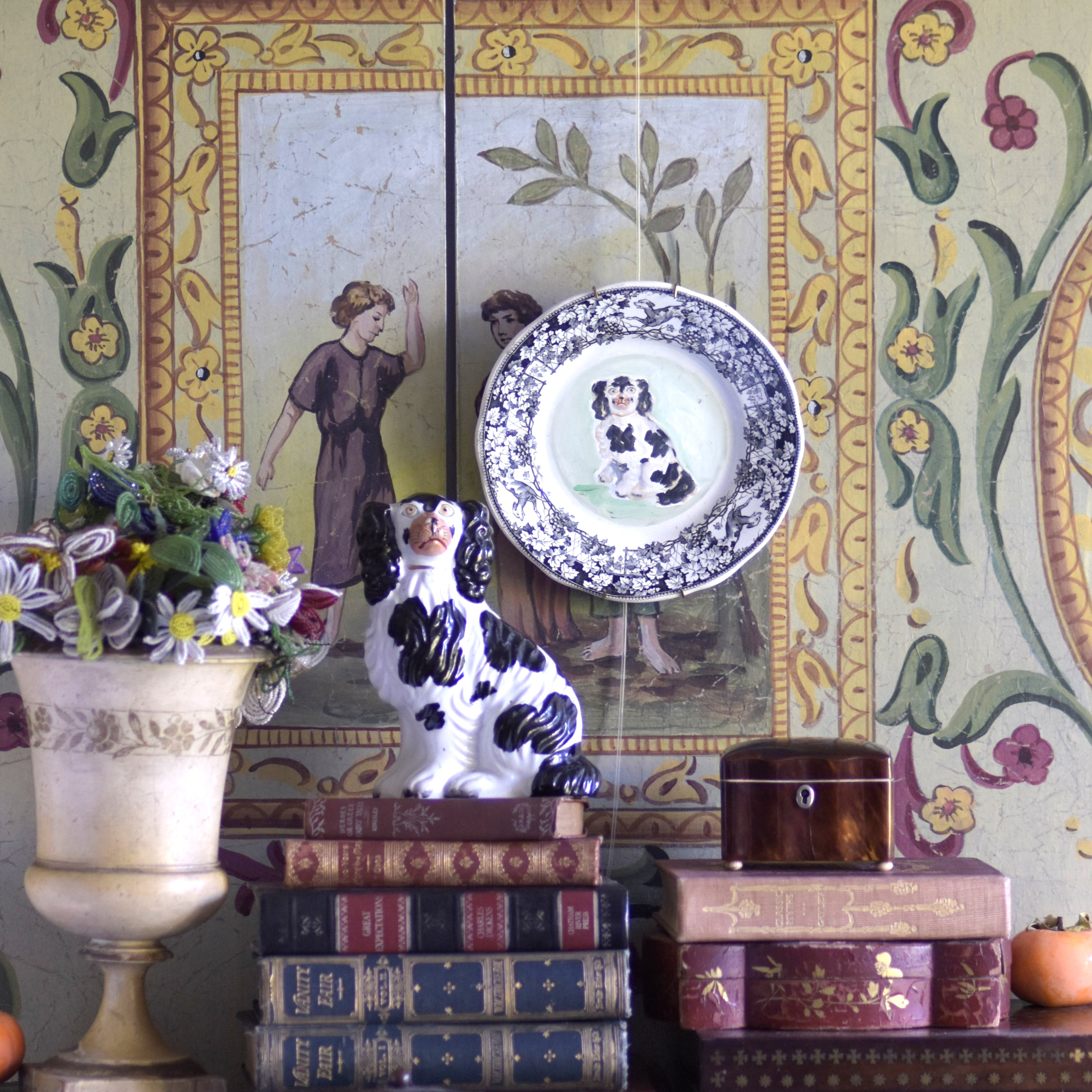 No. 1018 Chester the Black & White Staffordshire Spaniel and His Portrait