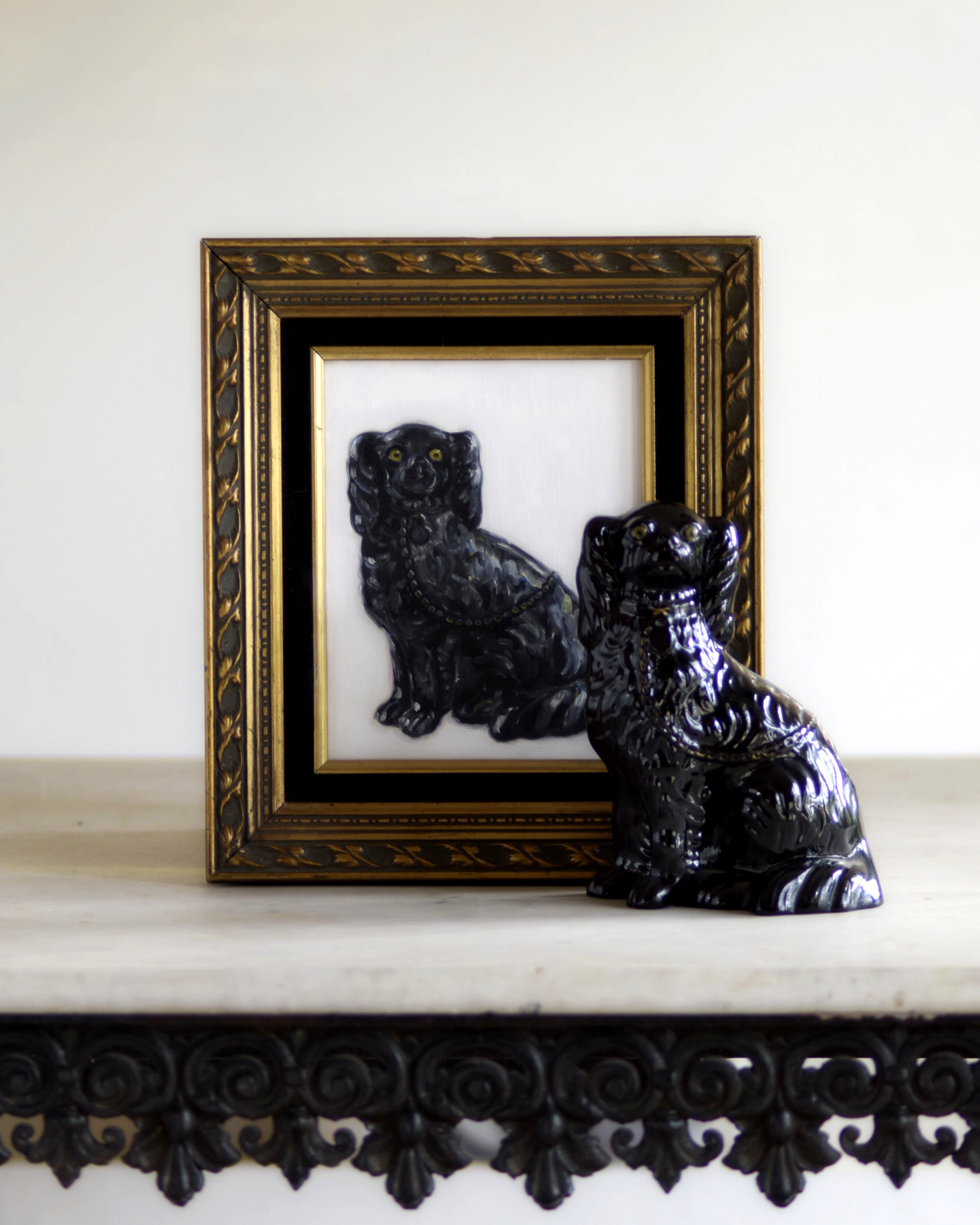 No. 1037 Pearl the Black Jackfield Staffordshire Dog and Her Portrait