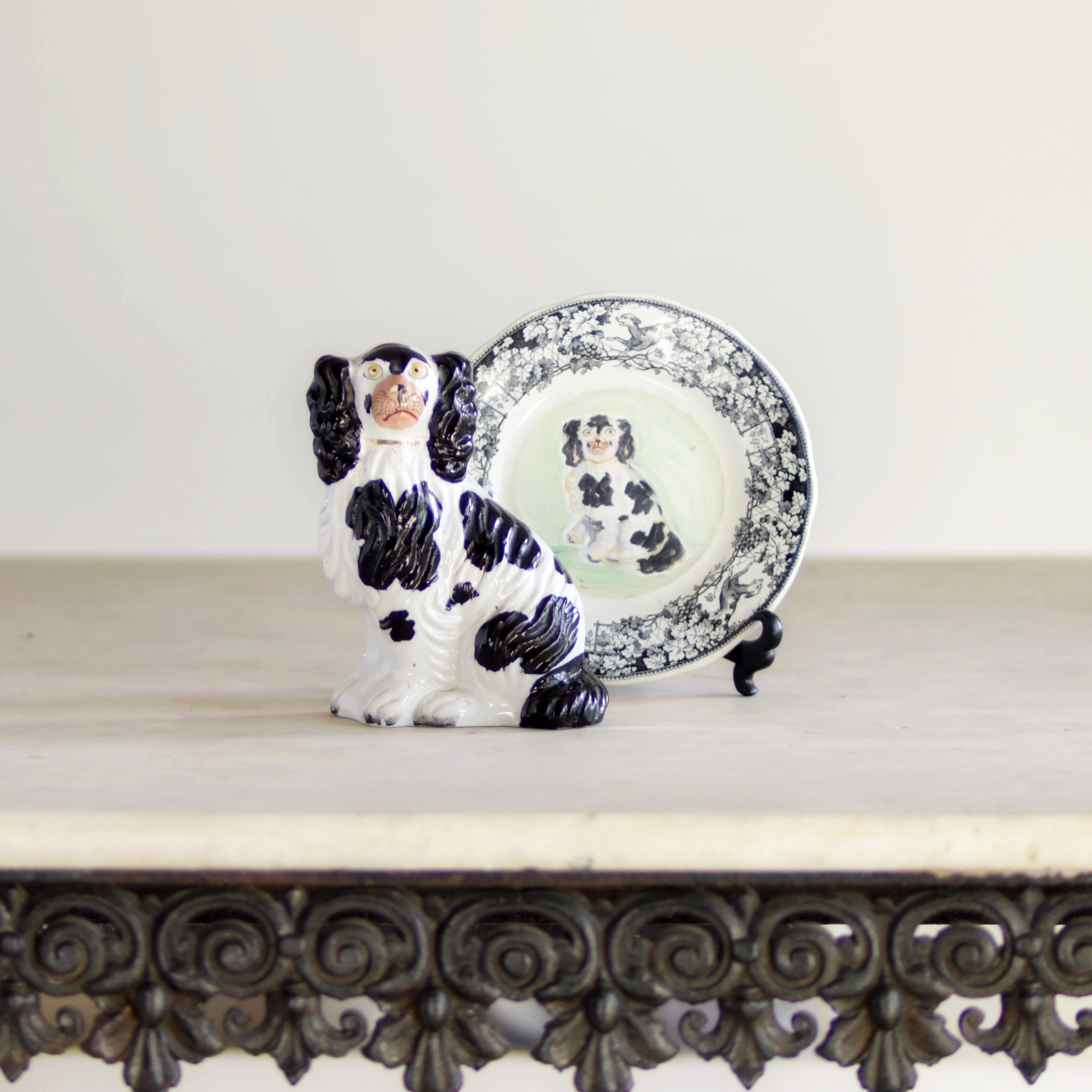 No. 1018 Chester the Black & White Staffordshire Spaniel and His Portrait