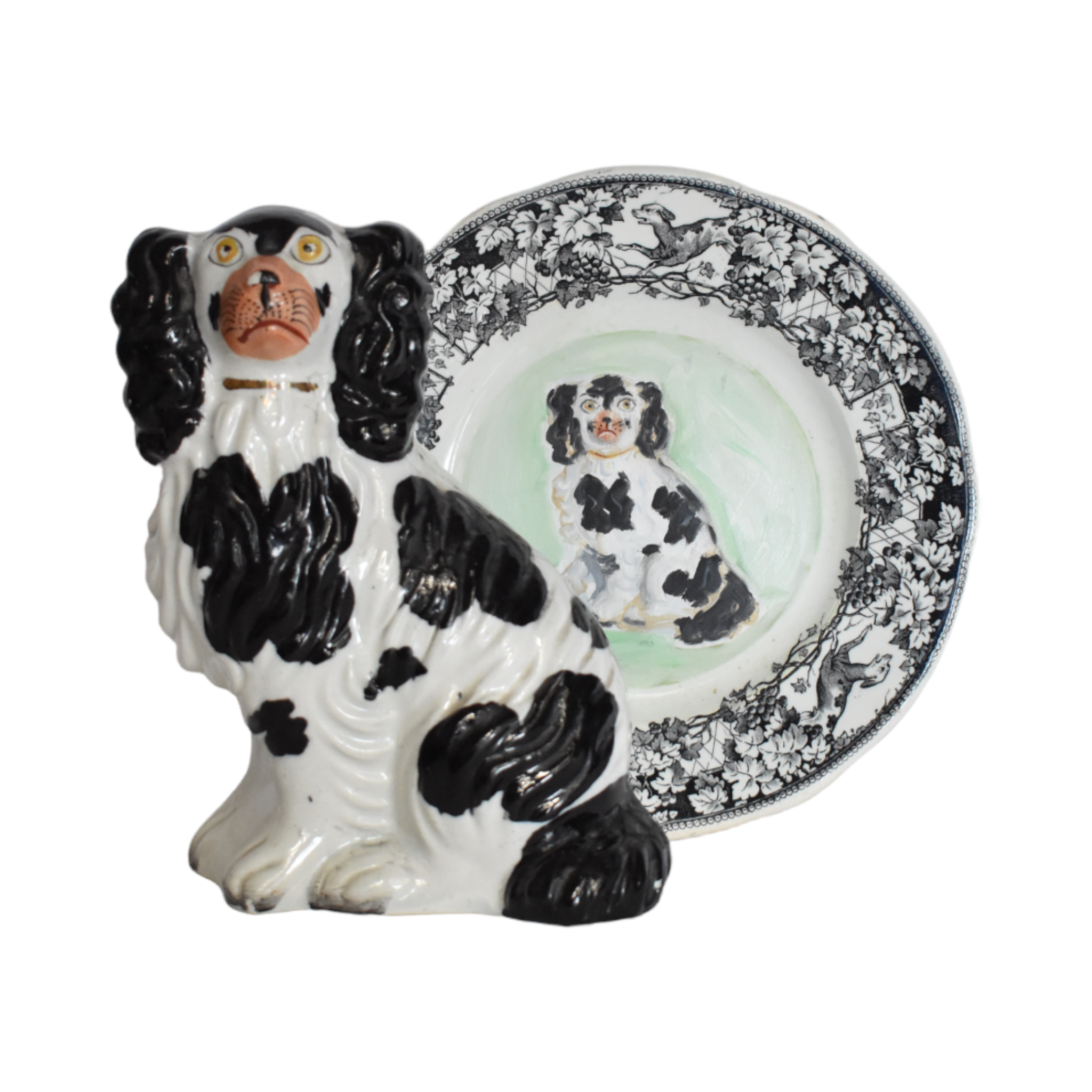 No. 1018 Chester the Black & White Staffordshire Spaniel and His Portrait