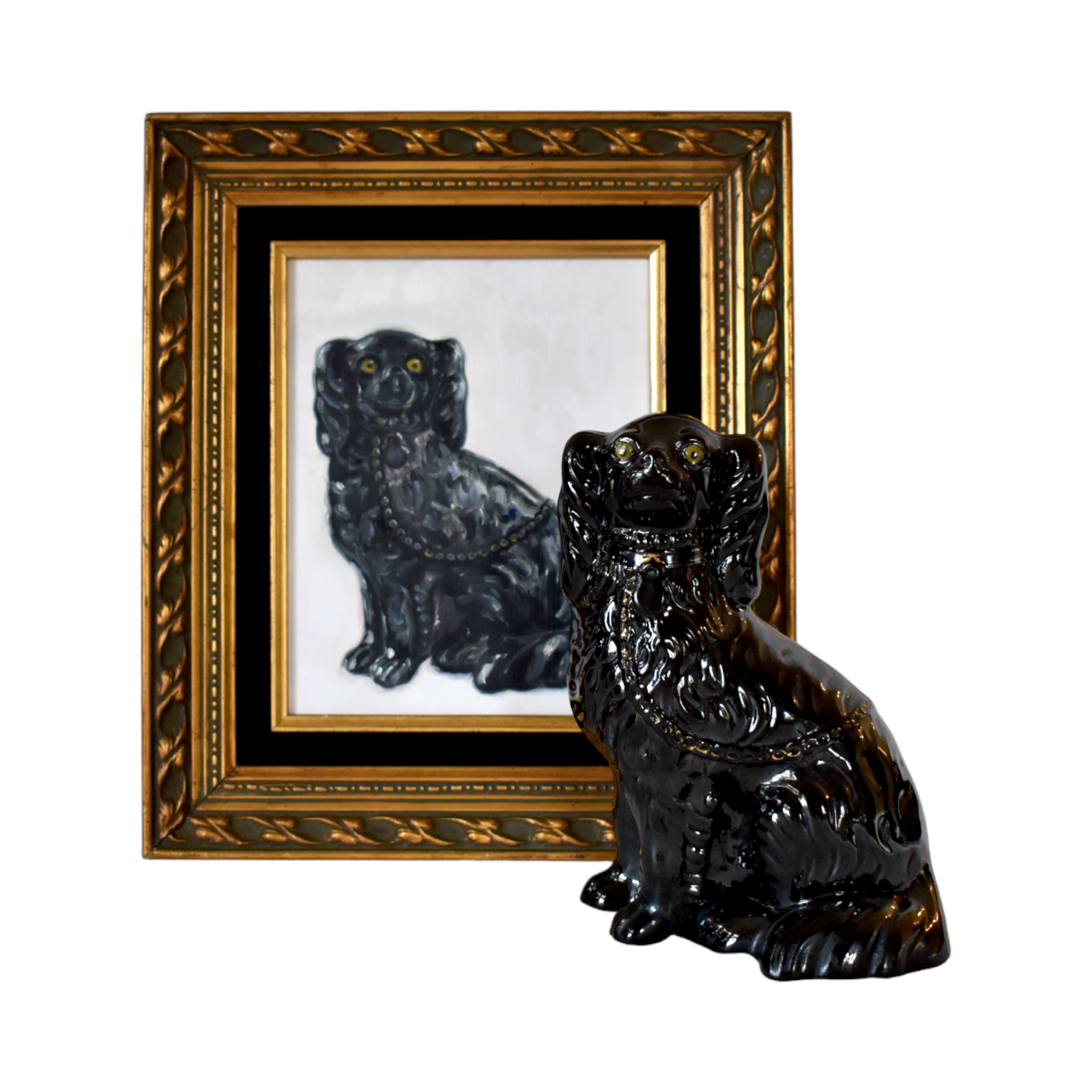 No. 1037 Pearl the Black Jackfield Staffordshire Dog and Her Portrait