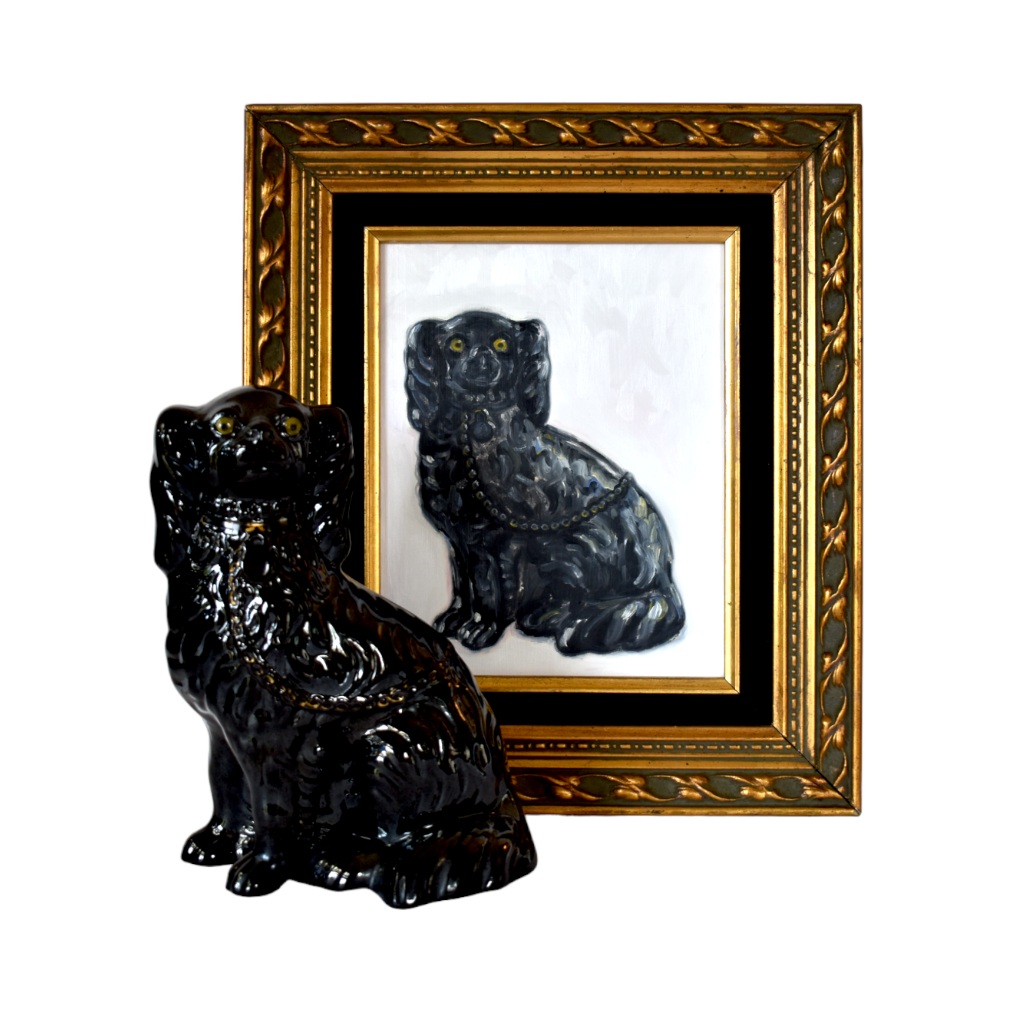 No. 1037 Pearl the Black Jackfield Staffordshire Dog and Her Portrait