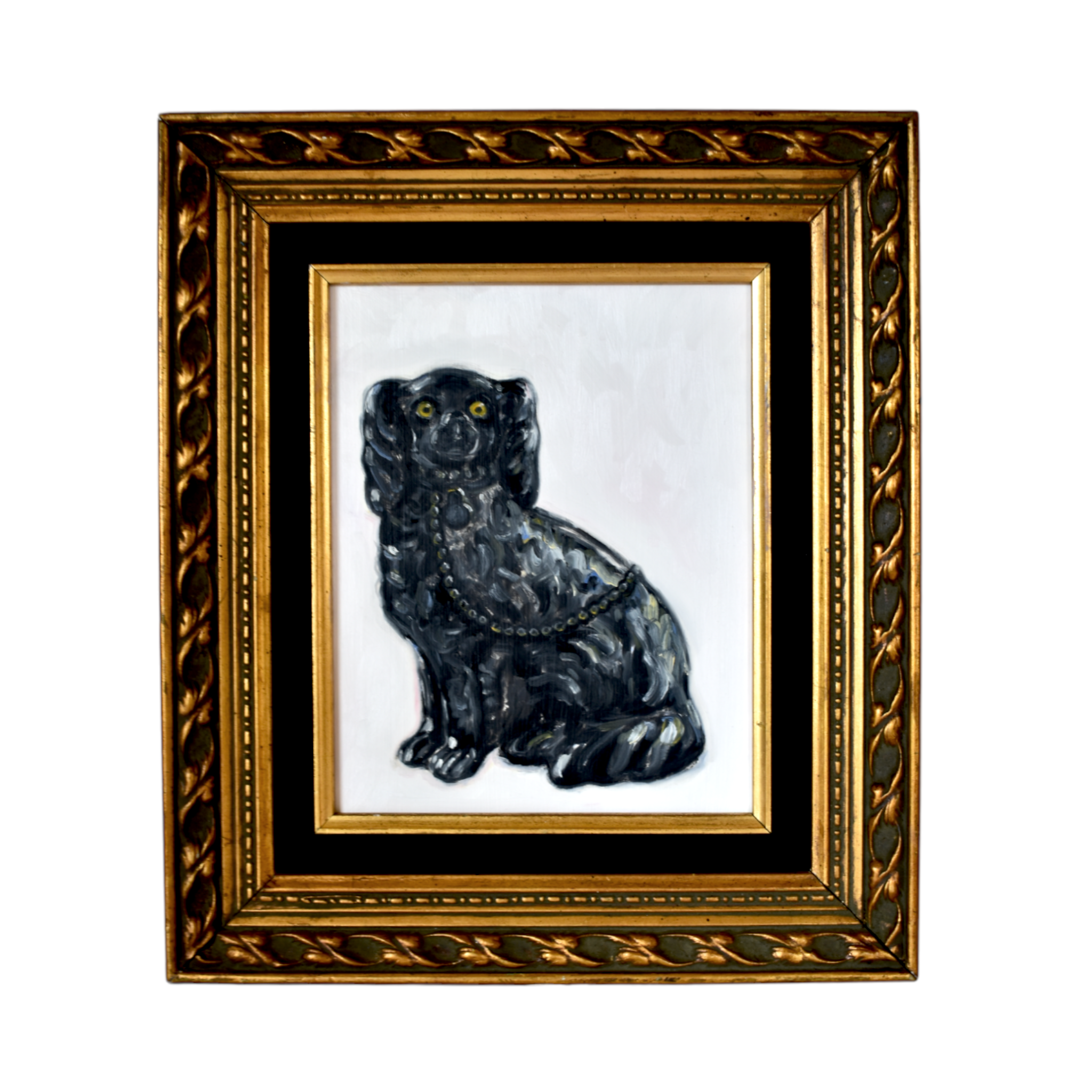 Pearl the Black Jackfield Staffordshire Dog Portrait