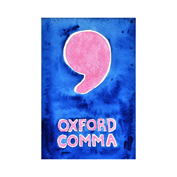 Last One! - Larger Oxford Comma Giclée Art Print in Cobalt Blue & Pink (6.75"x10.25")