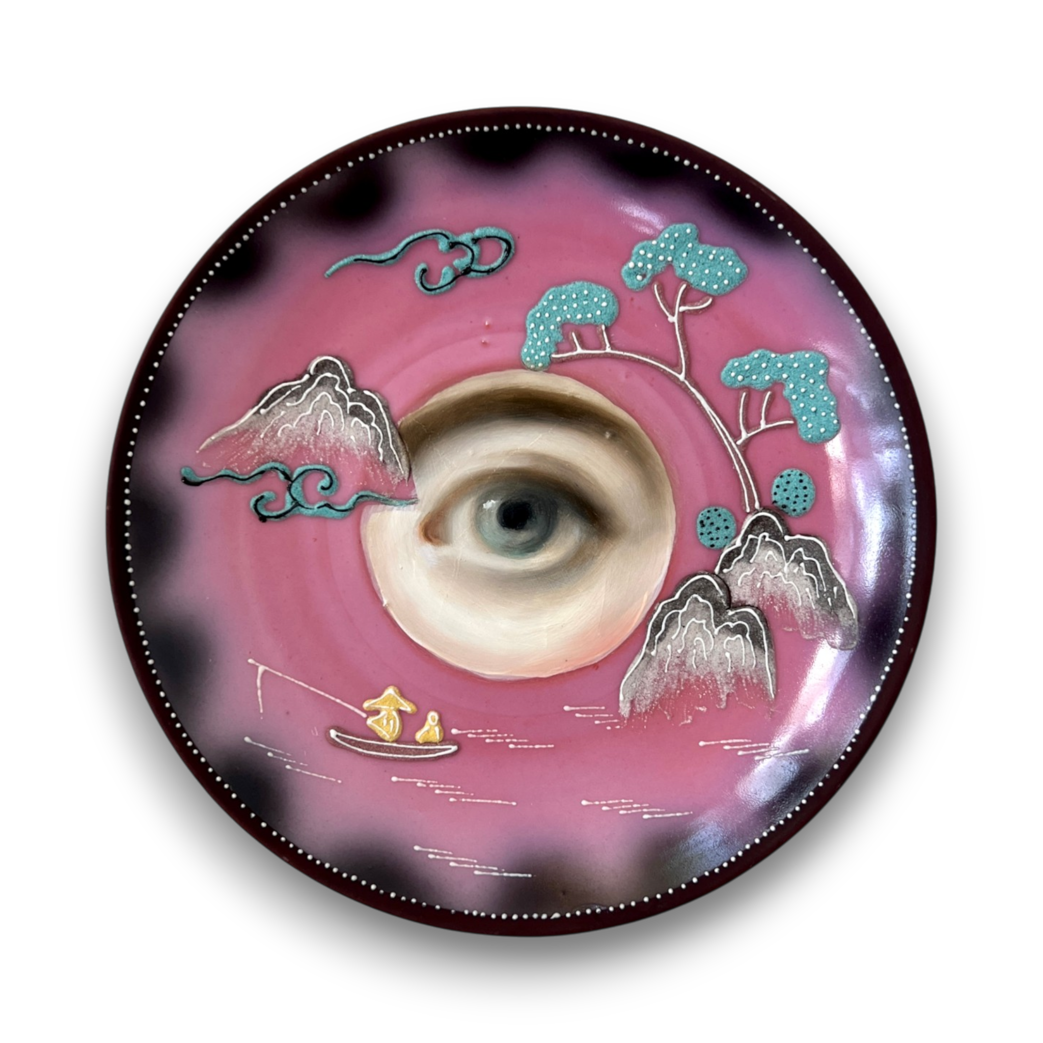 No. 3804 Lover’s Eye Painting on a Pink Moriage Plate