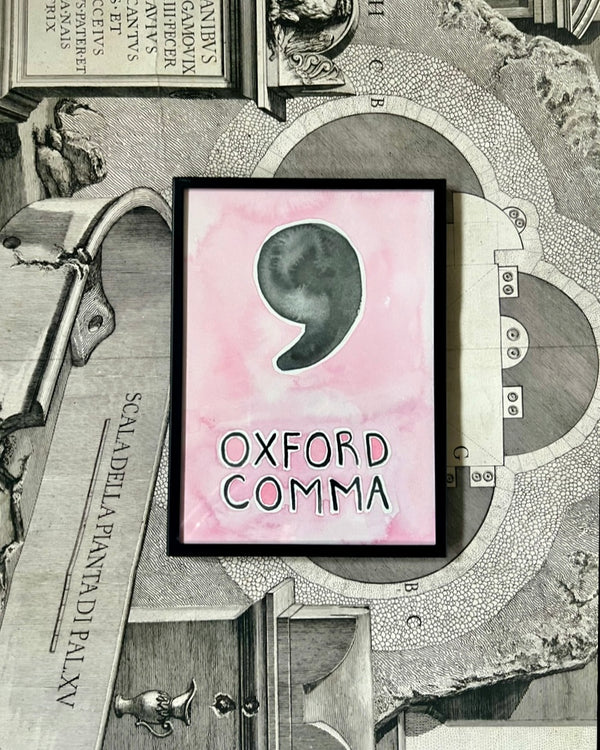 Lost & Found Collection: Oxford Comma Gouache Painting in Pink and Storm Grey