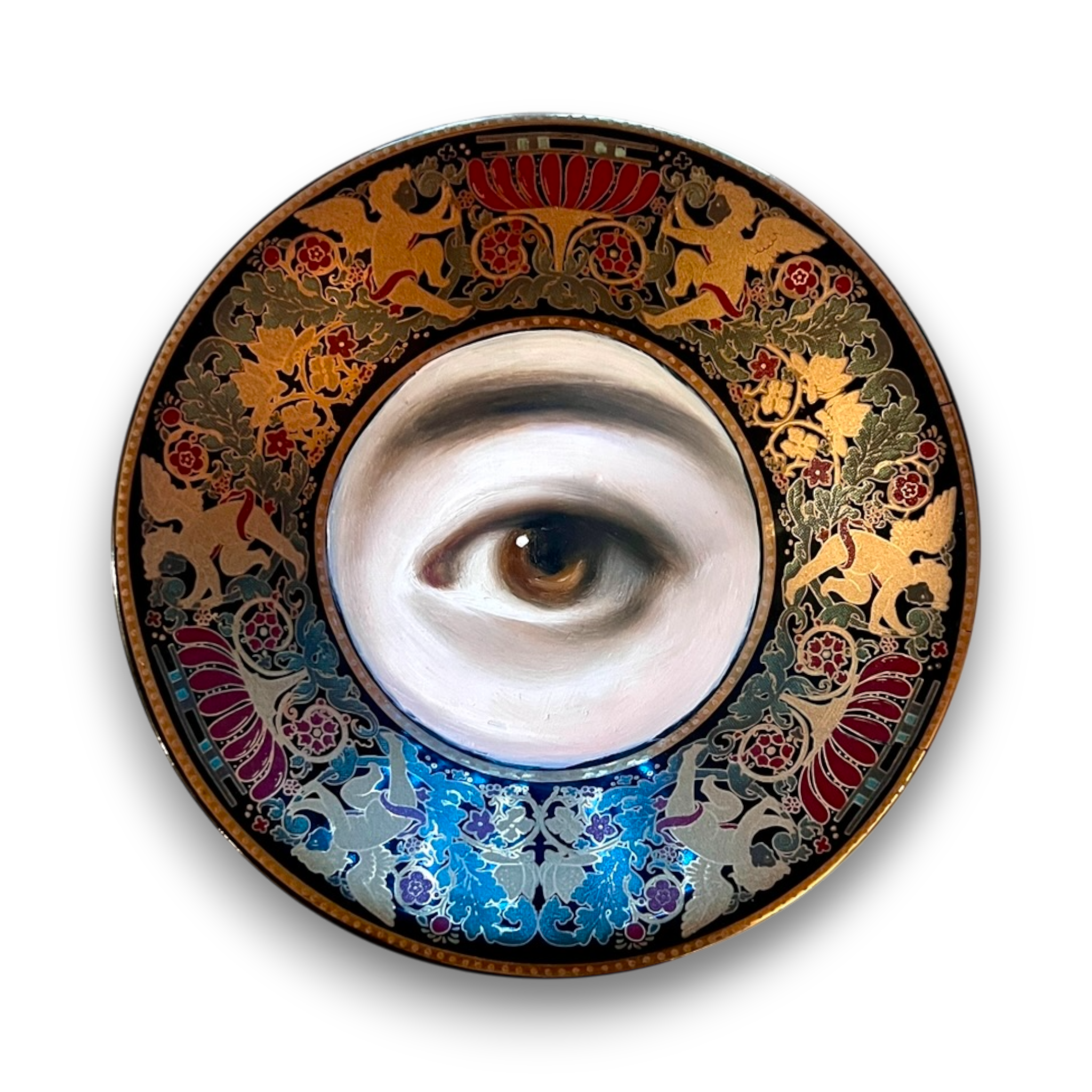 No. 3096 Lover's Eye Painting on a Gold Cherubs Plate