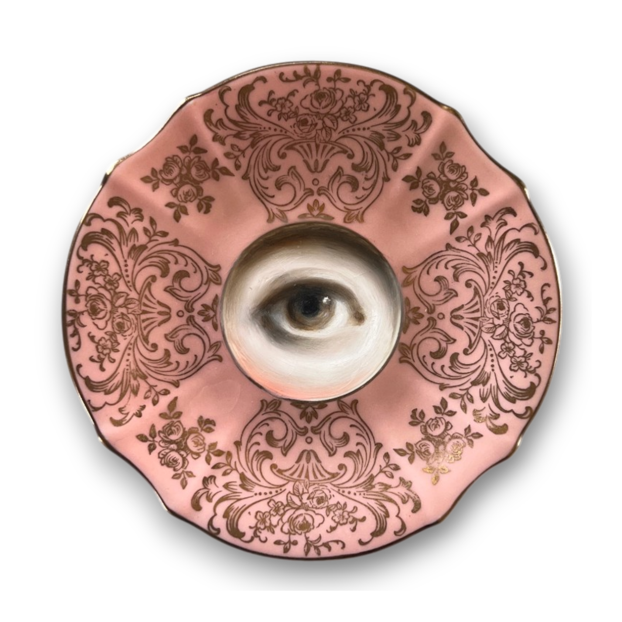 No. 3561 Lover's Eye Painting on a Pink and Gold Plate