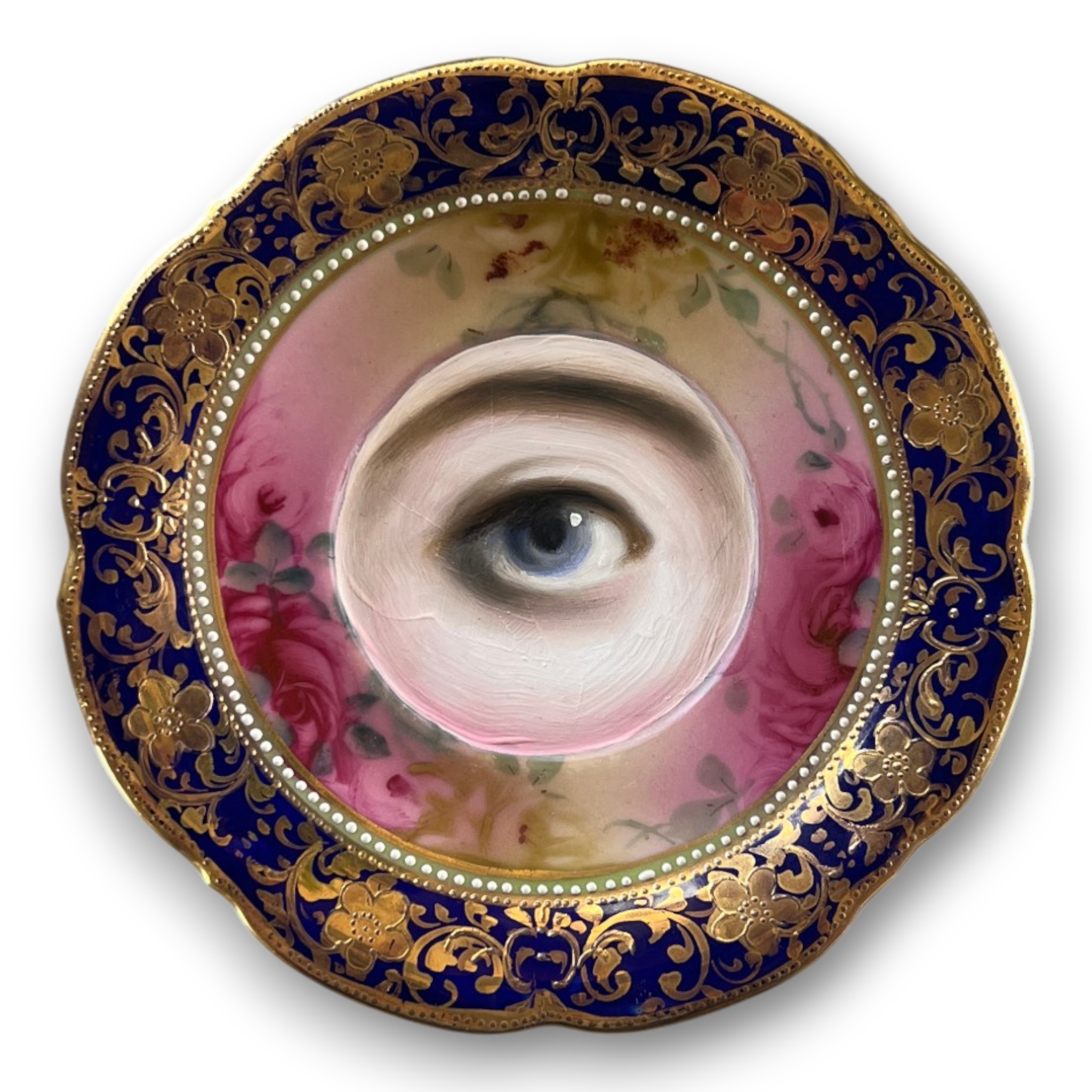 No. 3567 Lover's Eye Painting on an Ornate Floral Plate