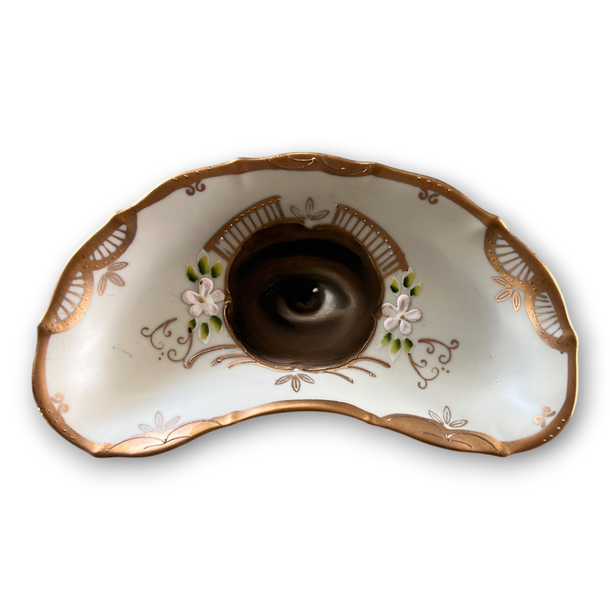 No. 3573 Lover's Eye Painting on a Rococo Crescent Dish - Butter Yellow