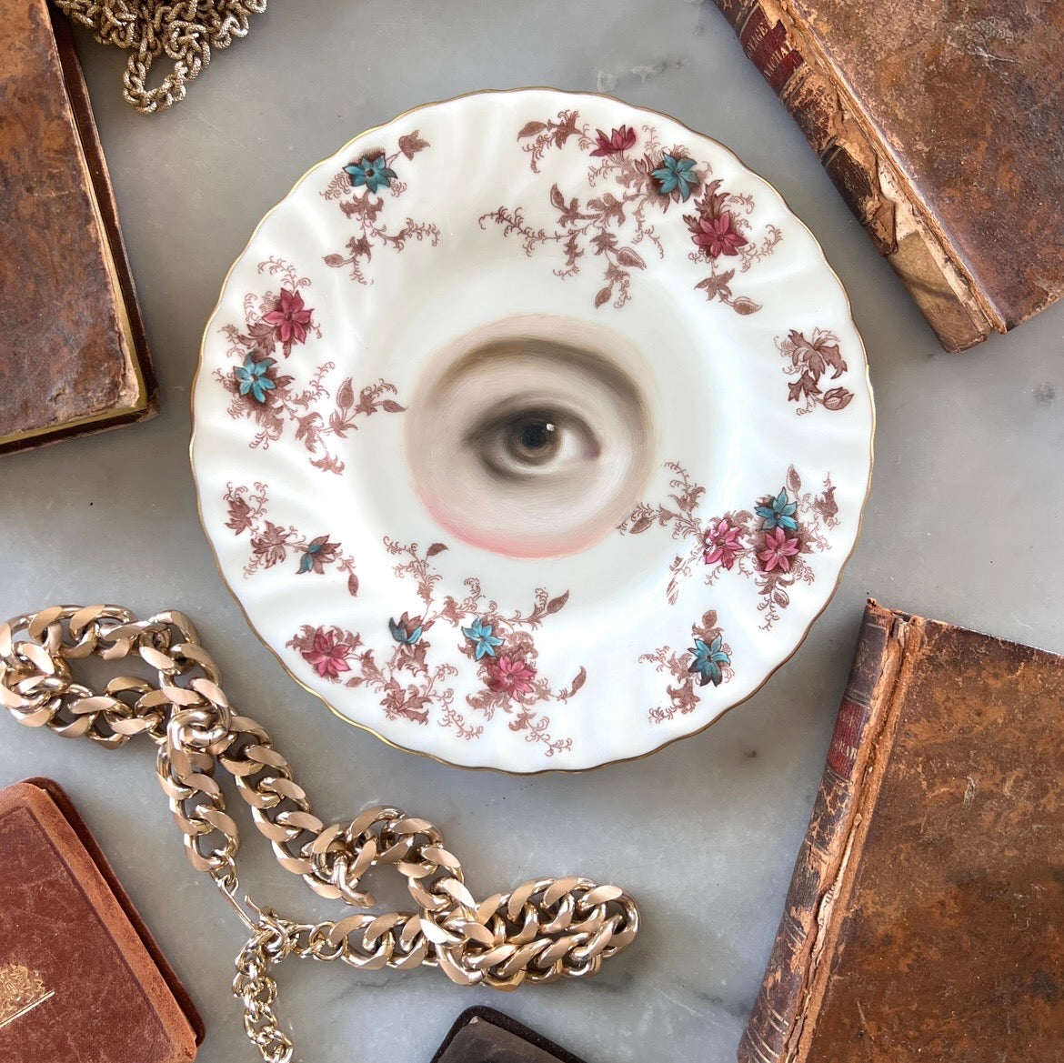 No. 3562 Lover's Eye Painting on an English Floral Plate