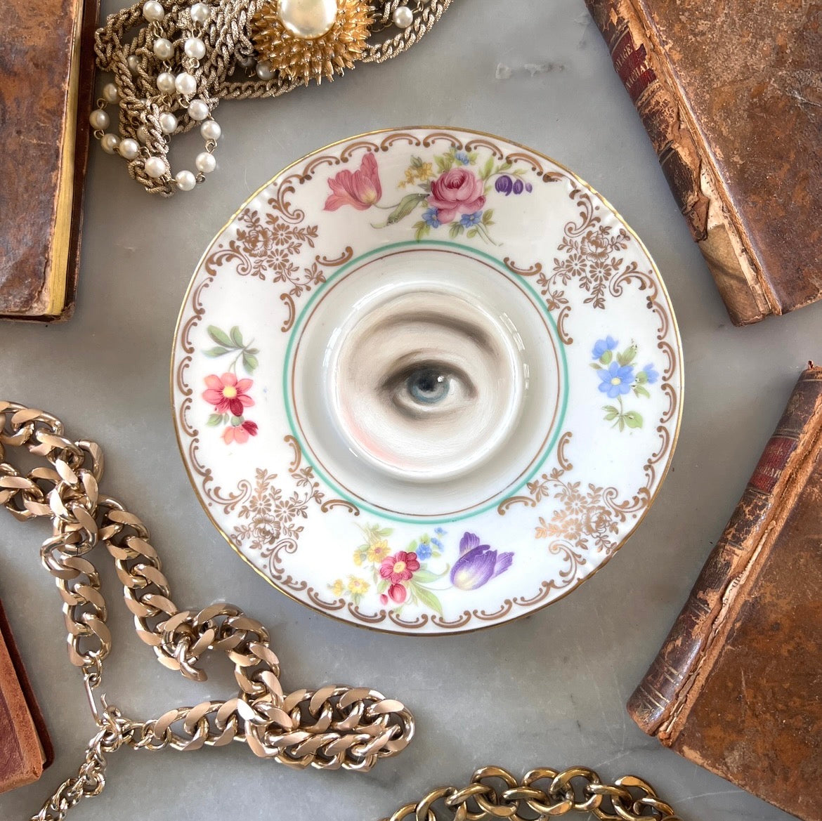 No. 3527 - Lover's Eye Painting on a Bavarian Floral Plate