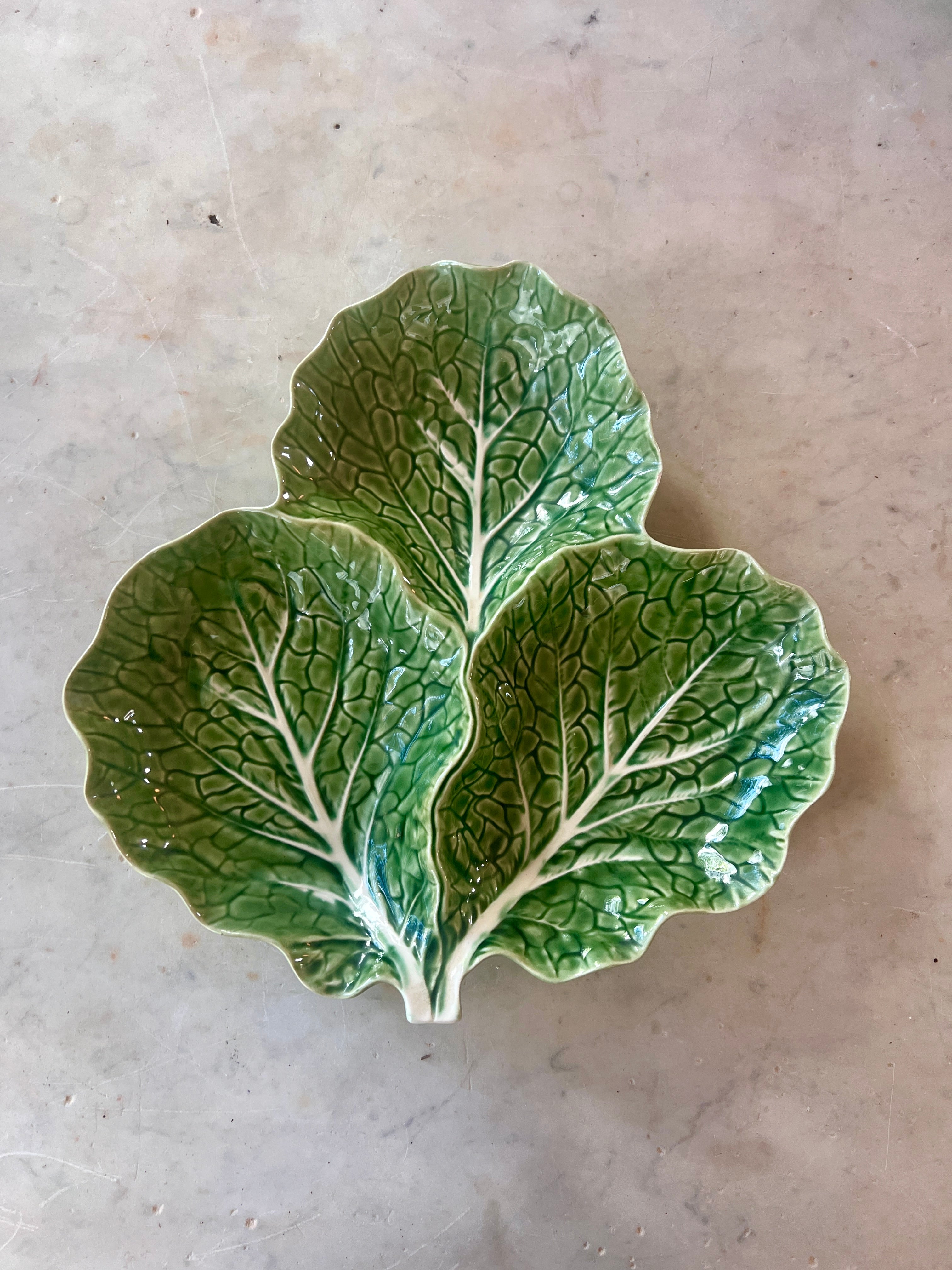 Reserved for C - Portuguese Majolica Cabbageware 3-Section Serving Dish