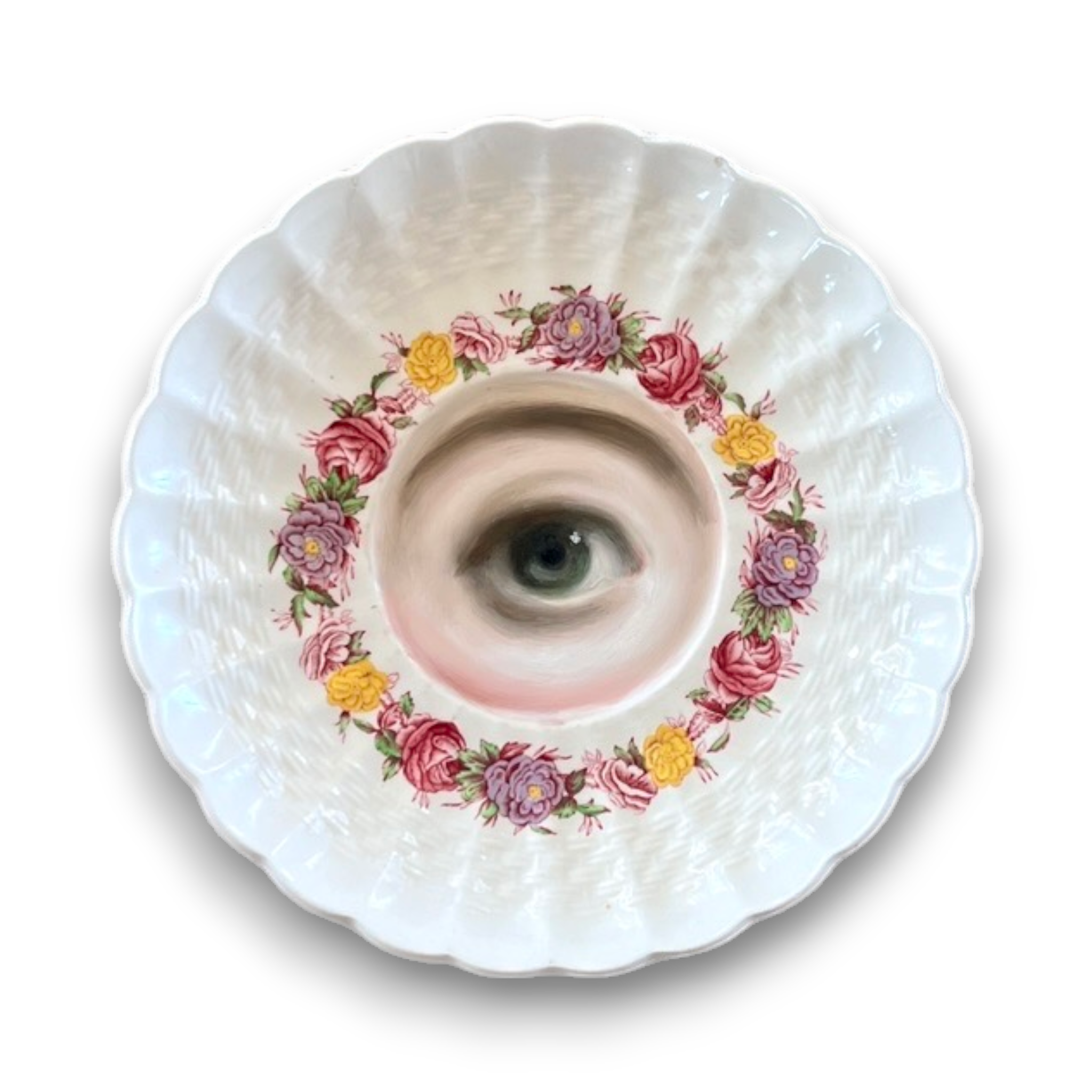 No. 3581 Lover's Eye Painting on a "Rose Briar" Staffordshire Plate