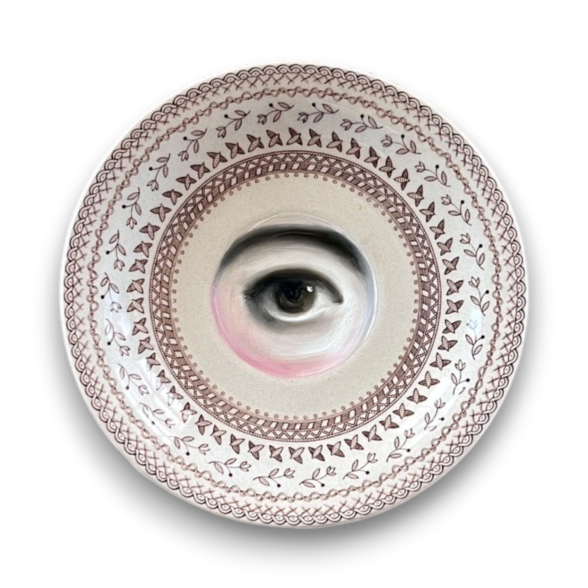 No. 3586 Lover's Eye Painting on a Brown Aesthetic Staffordshire Plate
