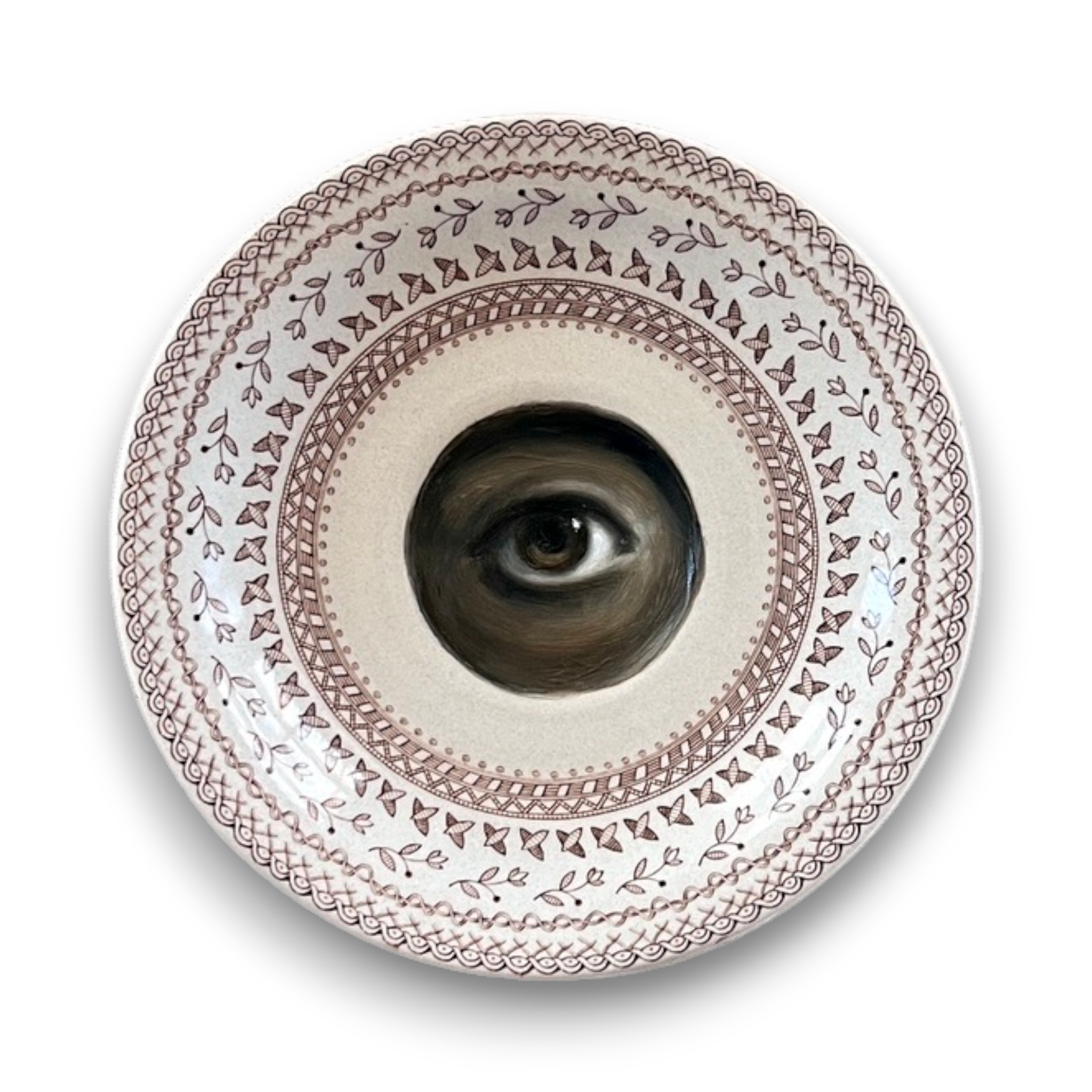 No. 3587 Lover's Eye Painting on a Brown Aesthetic Staffordshire Plate