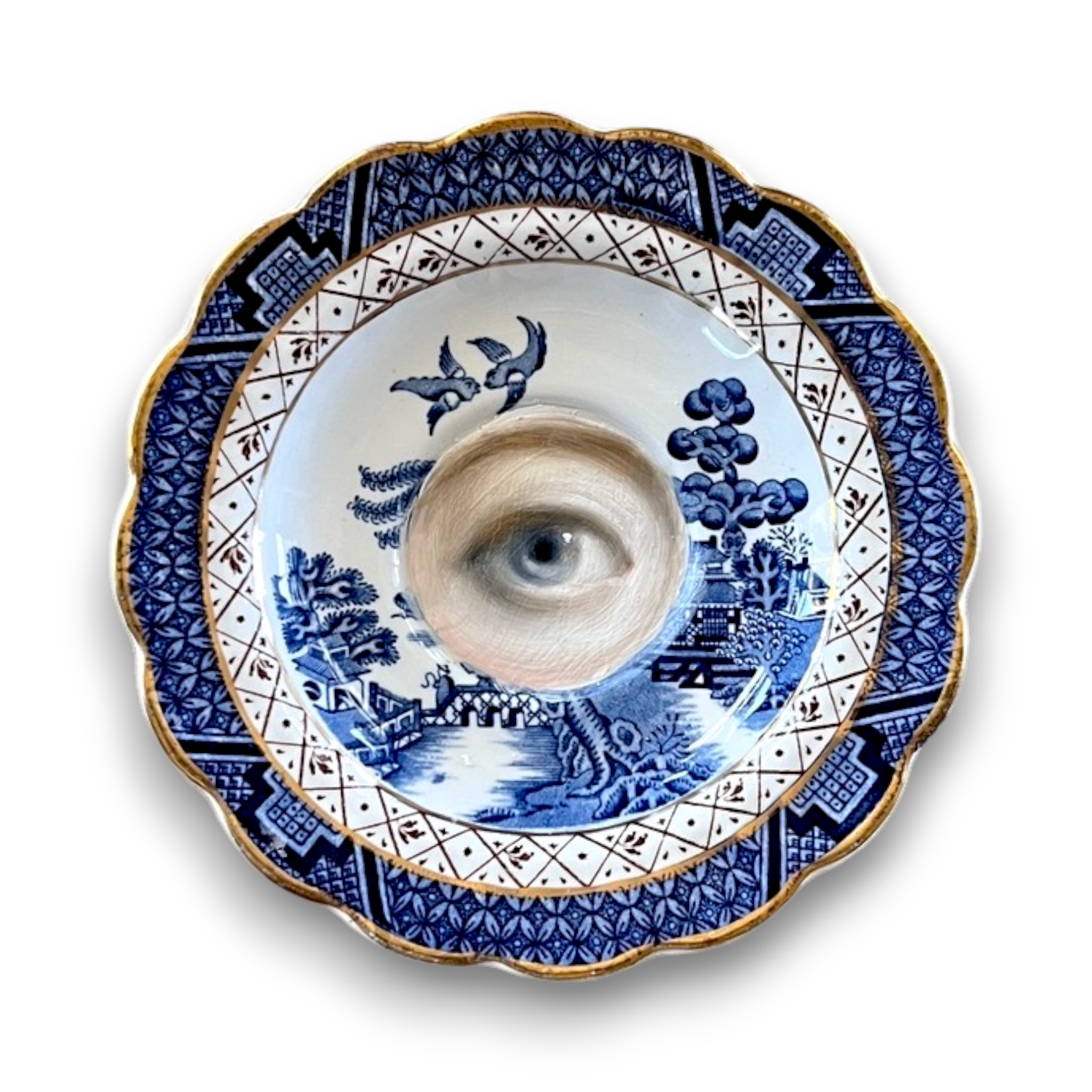 No. 3601 Lover's Eye Painting on a "Real Old Willow" Staffordshire Plate