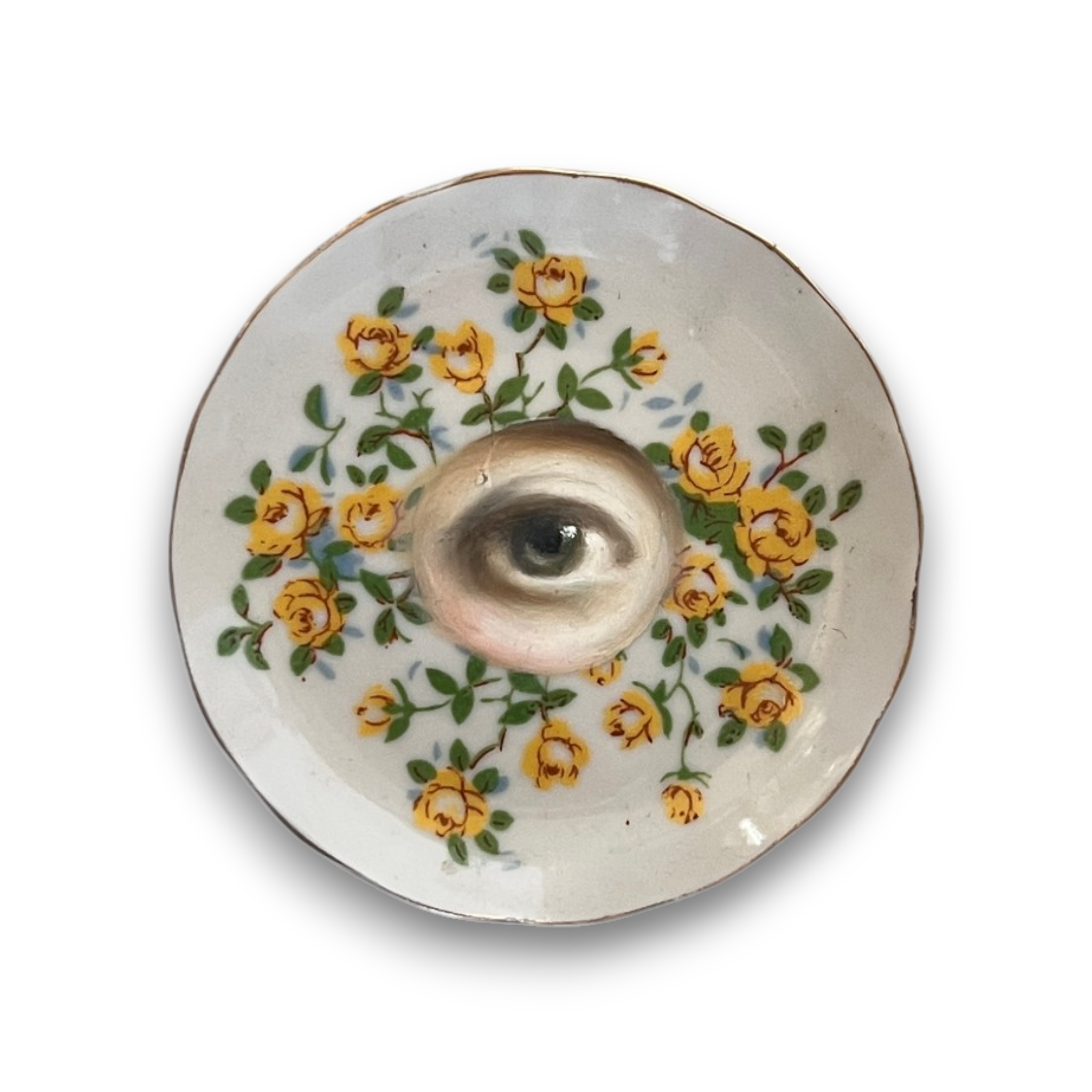 No. 3609 Miniature Lover's Eye Plate with Yellow Roses