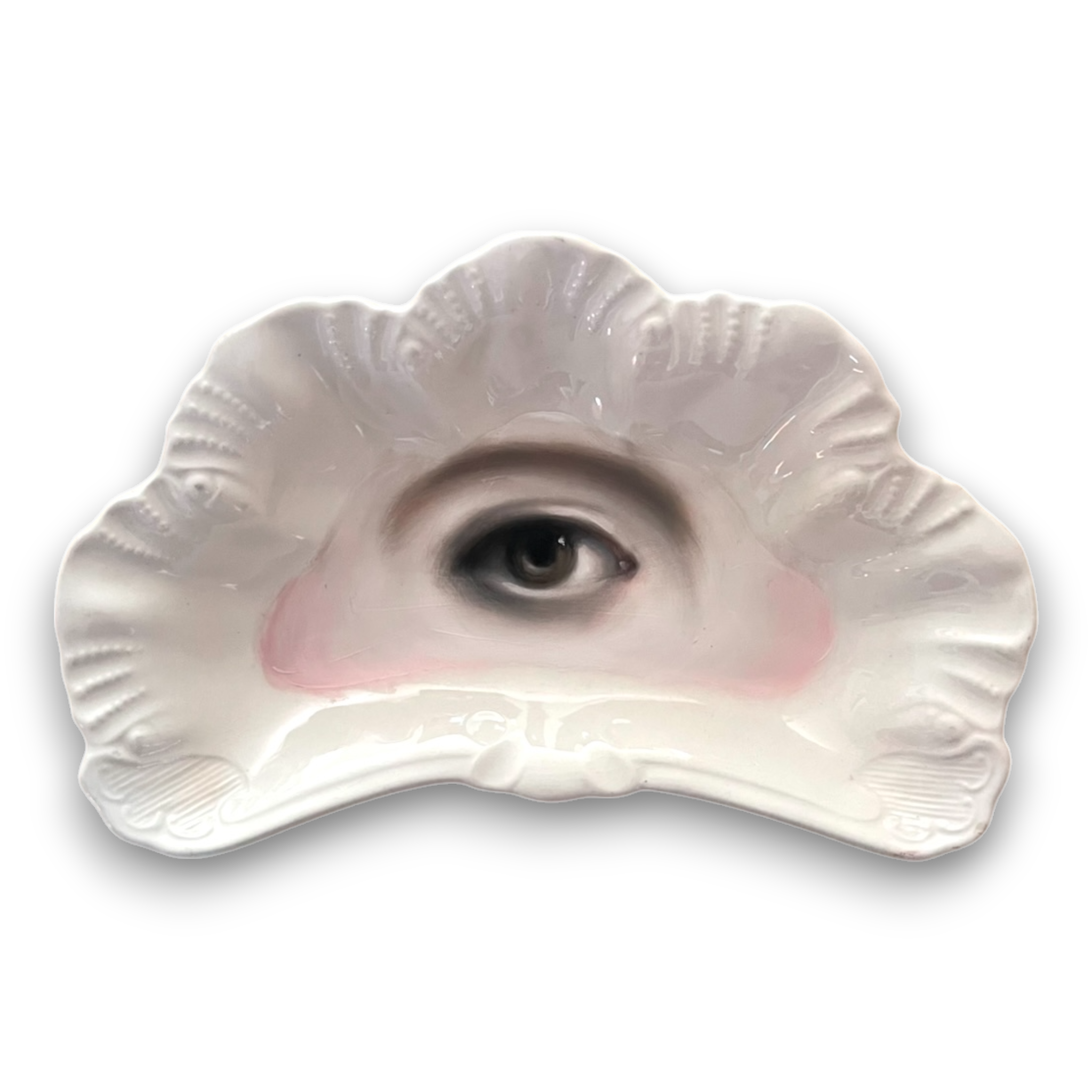 No. 2720 Lover's Eye Painting on a Large White Crescent Fan Dish