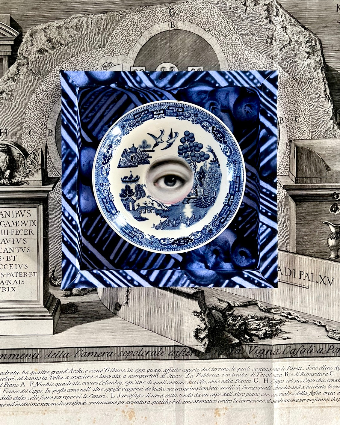 Frame No. 10 - Dominoterie Sgraffito Bleu (10” for plates 6.25” to 8”)