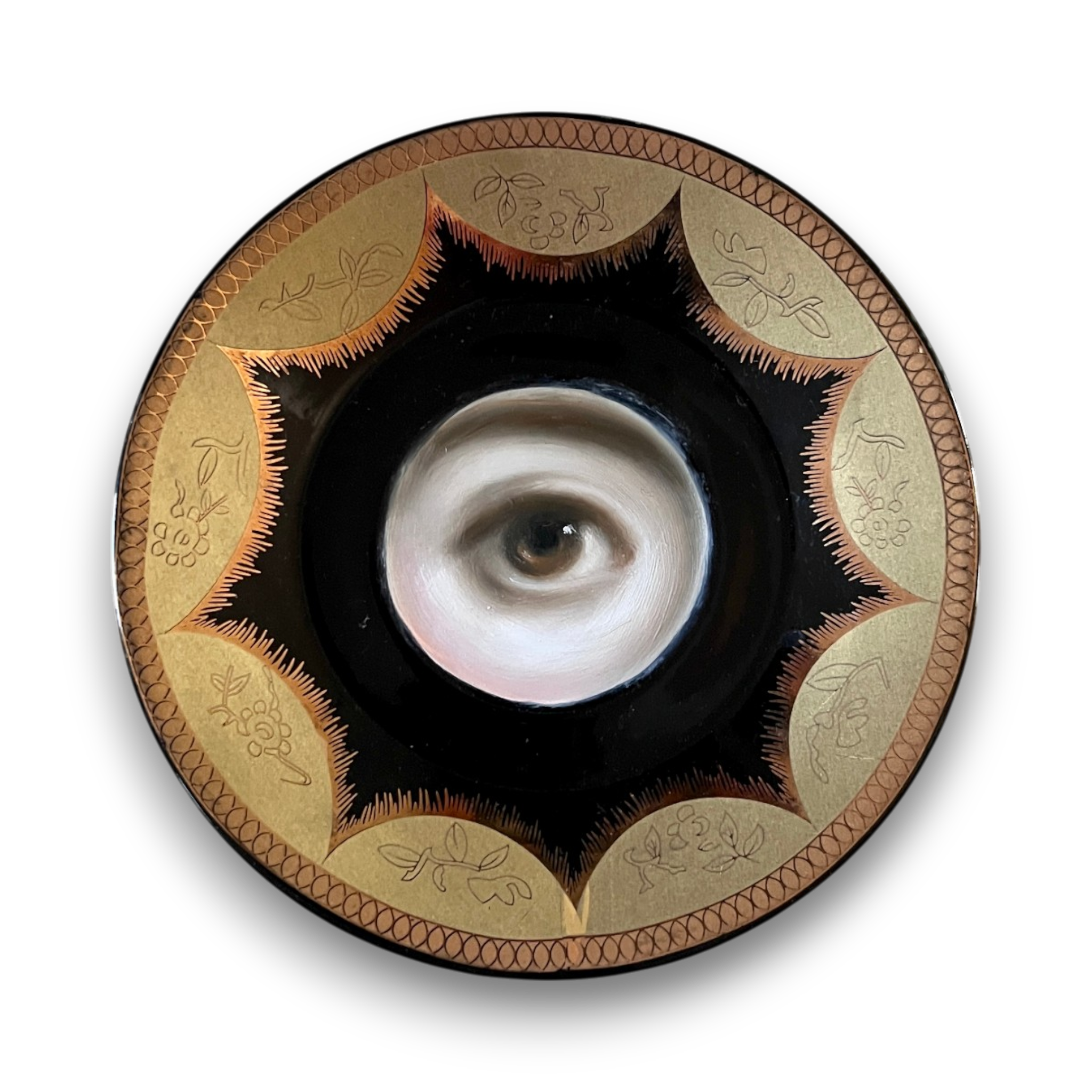 No. 3648 Lover's Eye Painting on a Black and Gold Plate