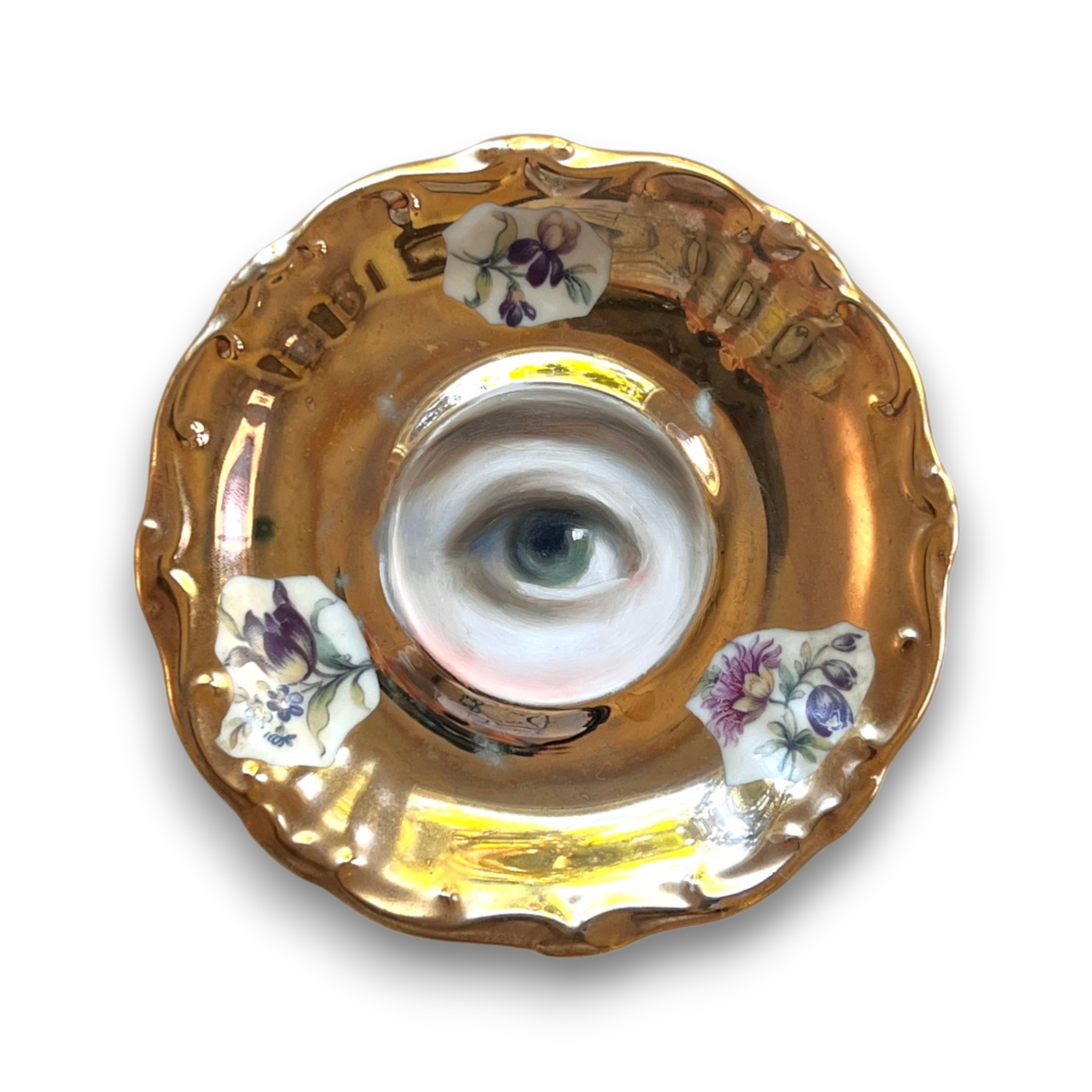 No. 3673 Lover's Eye Painting on a Floral Gold Luster Plate